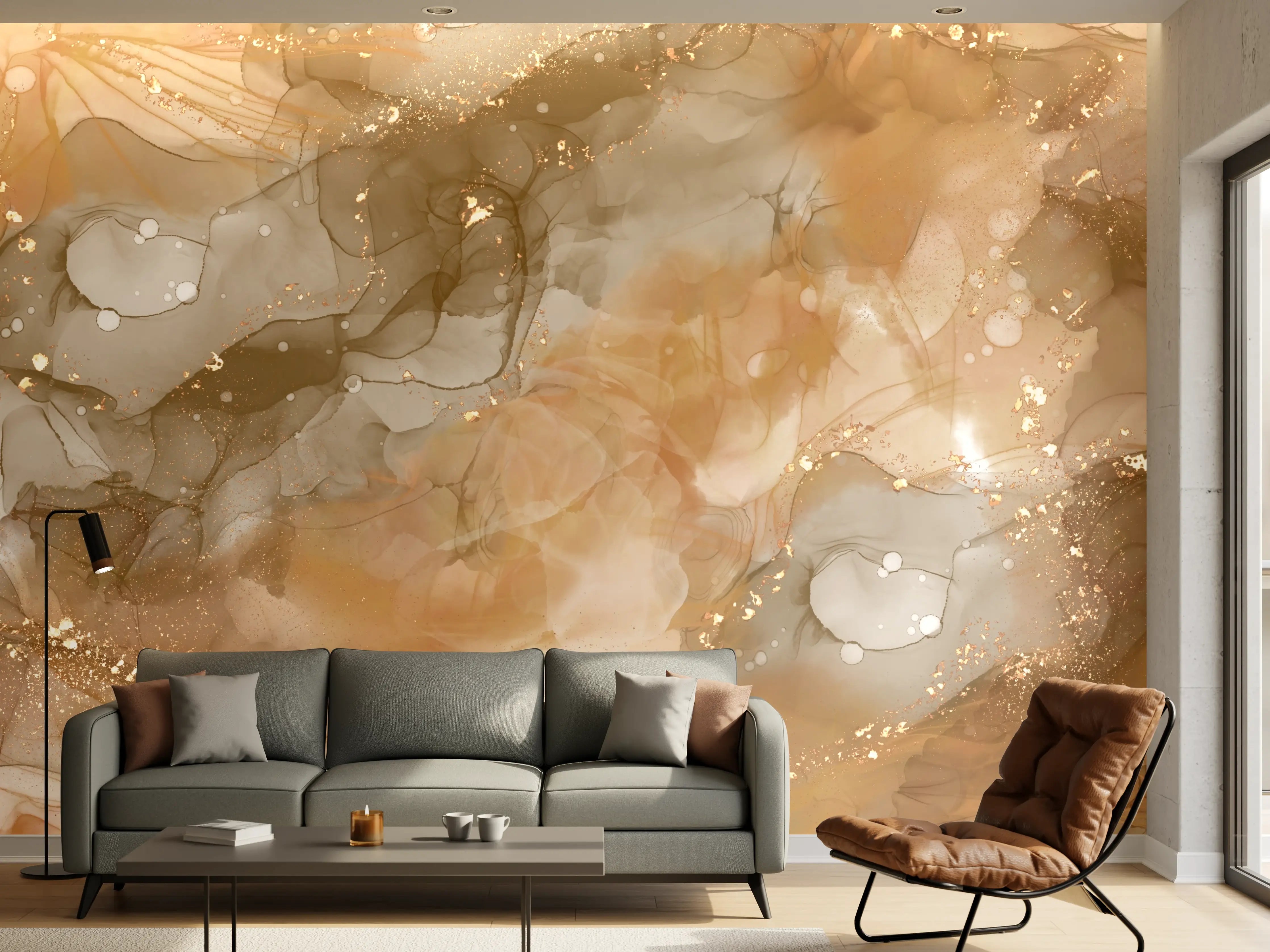 Wandverkleidung Wohnzimmer - Elegantes, warmes abstraktes Kunstwerk