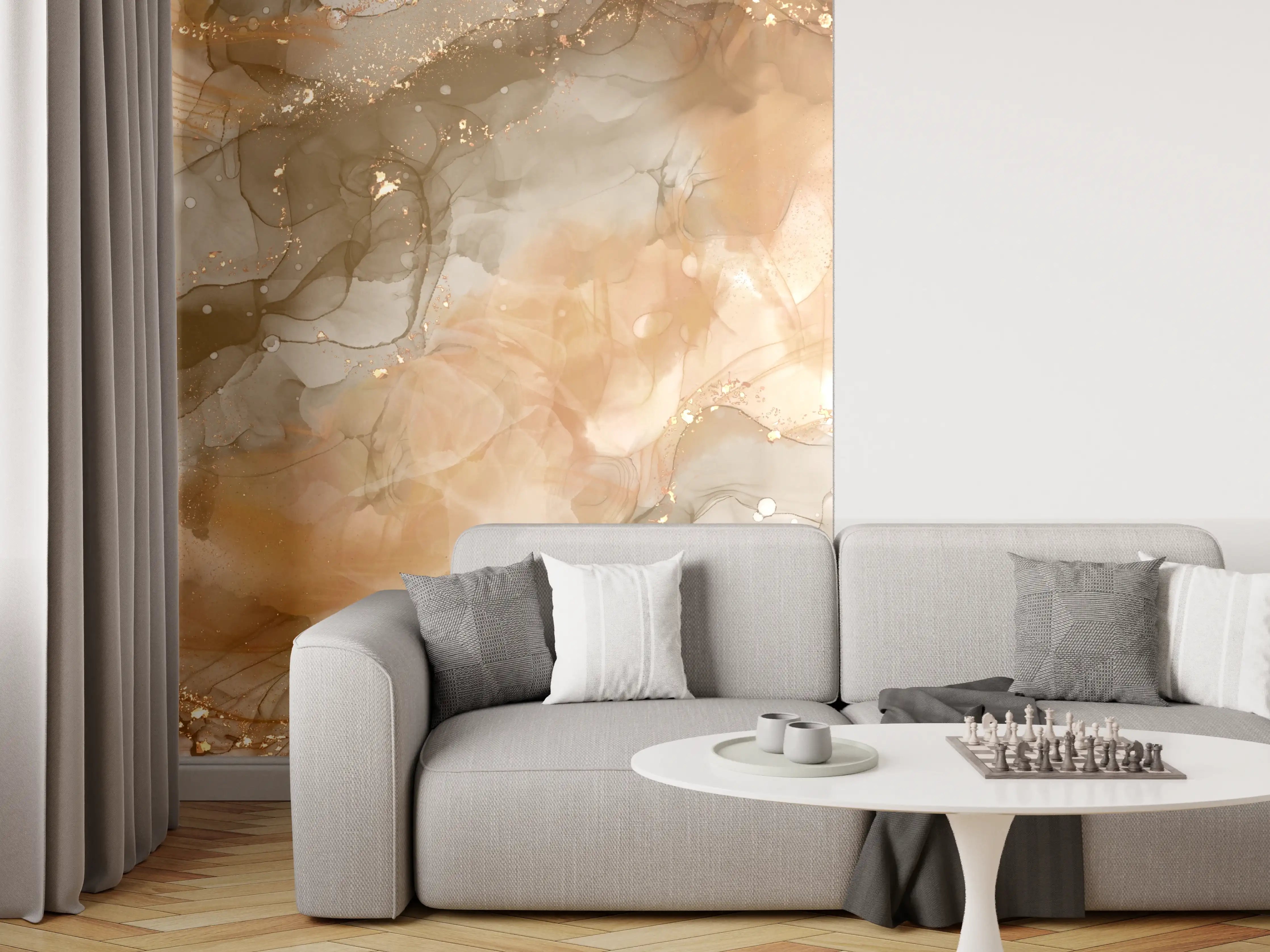 Wandverkleidung Wohnzimmer - Elegantes, warmes abstraktes Kunstwerk