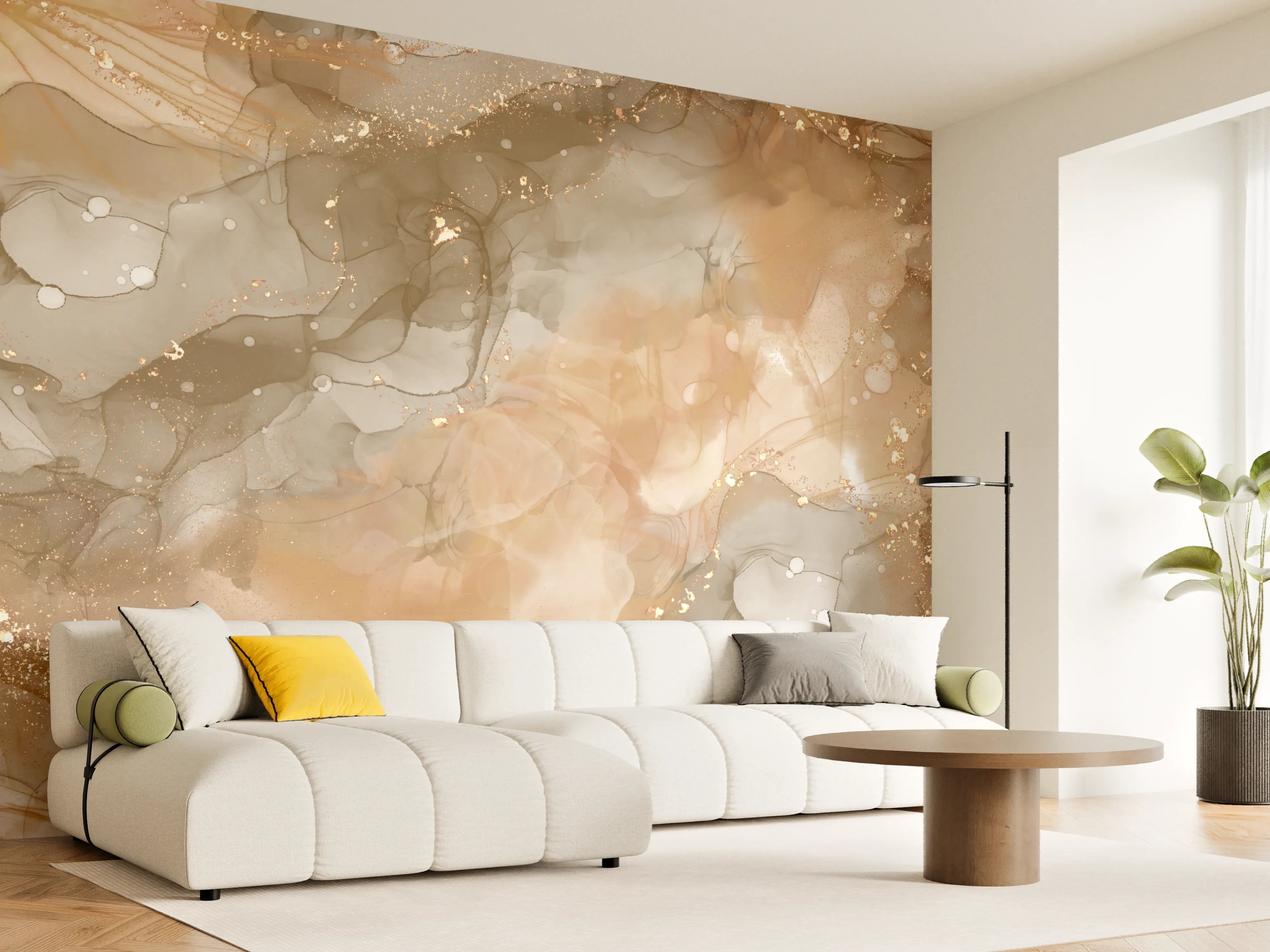 Wandverkleidung Wohnzimmer - Elegantes, warmes abstraktes Kunstwerk