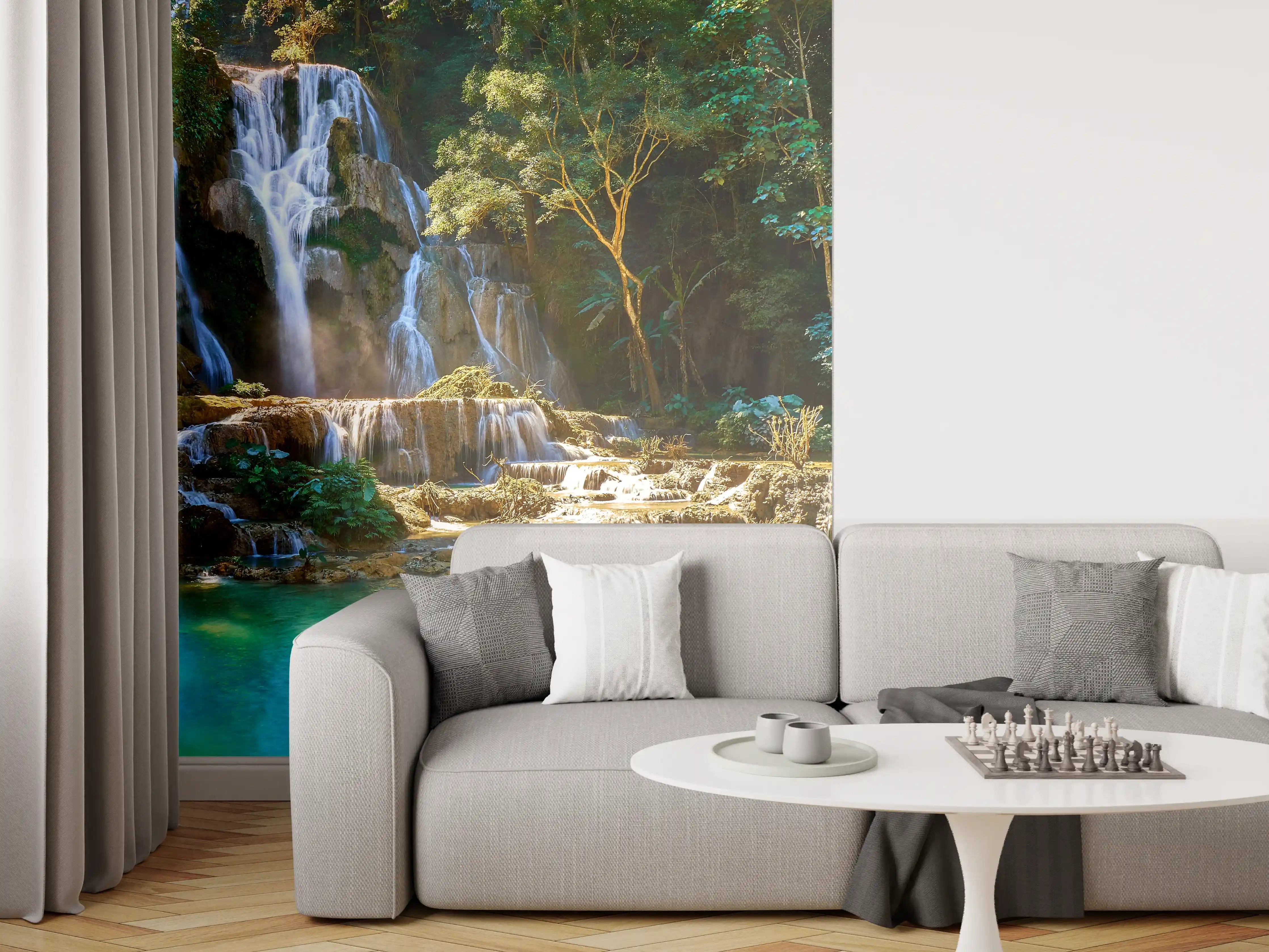 Wandverkleidung Wohnzimmer - Entspannender Wasserfall in der Natur