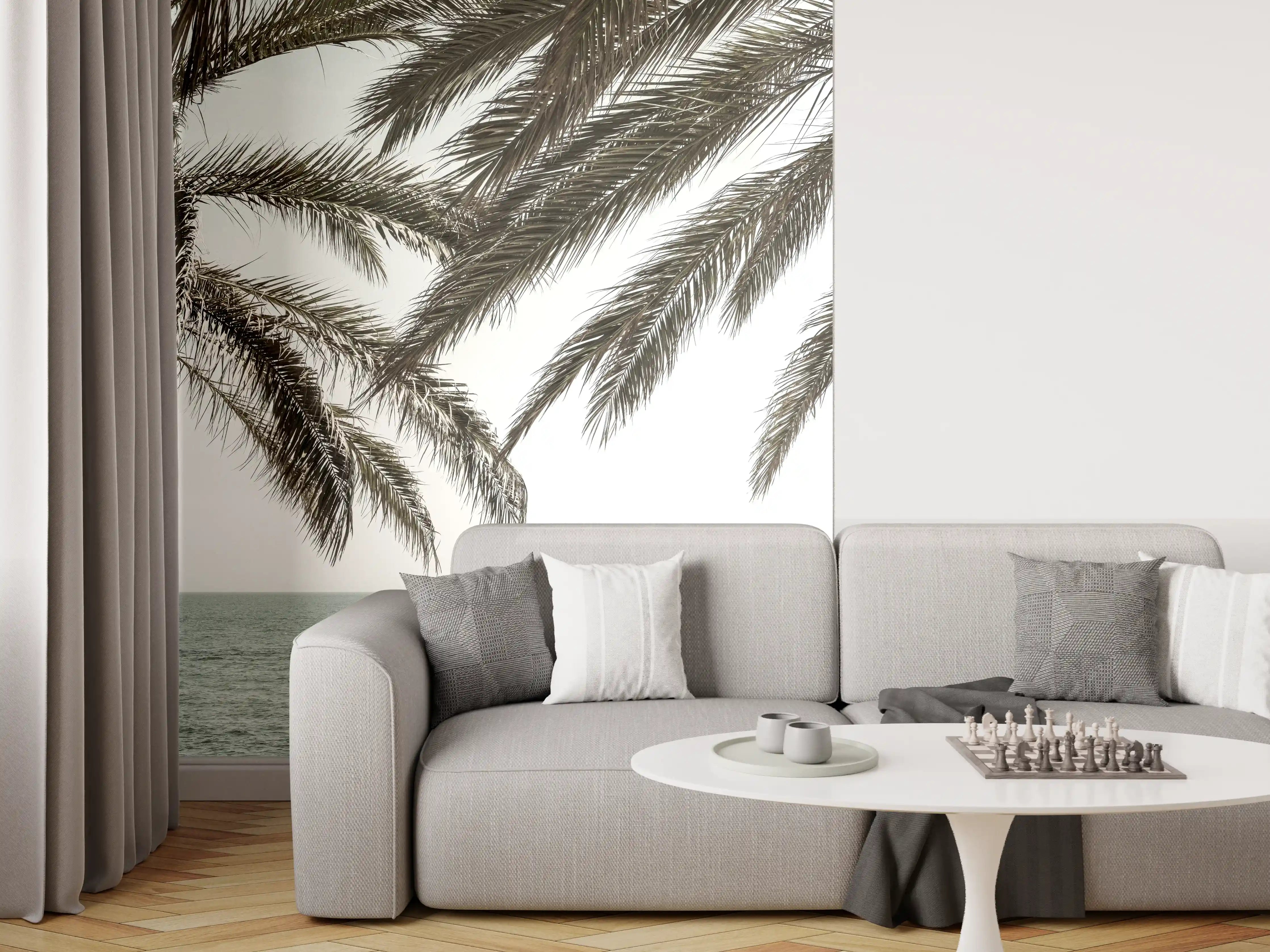Wandverkleidung Wohnzimmer - Entspannte Palmen am Meer