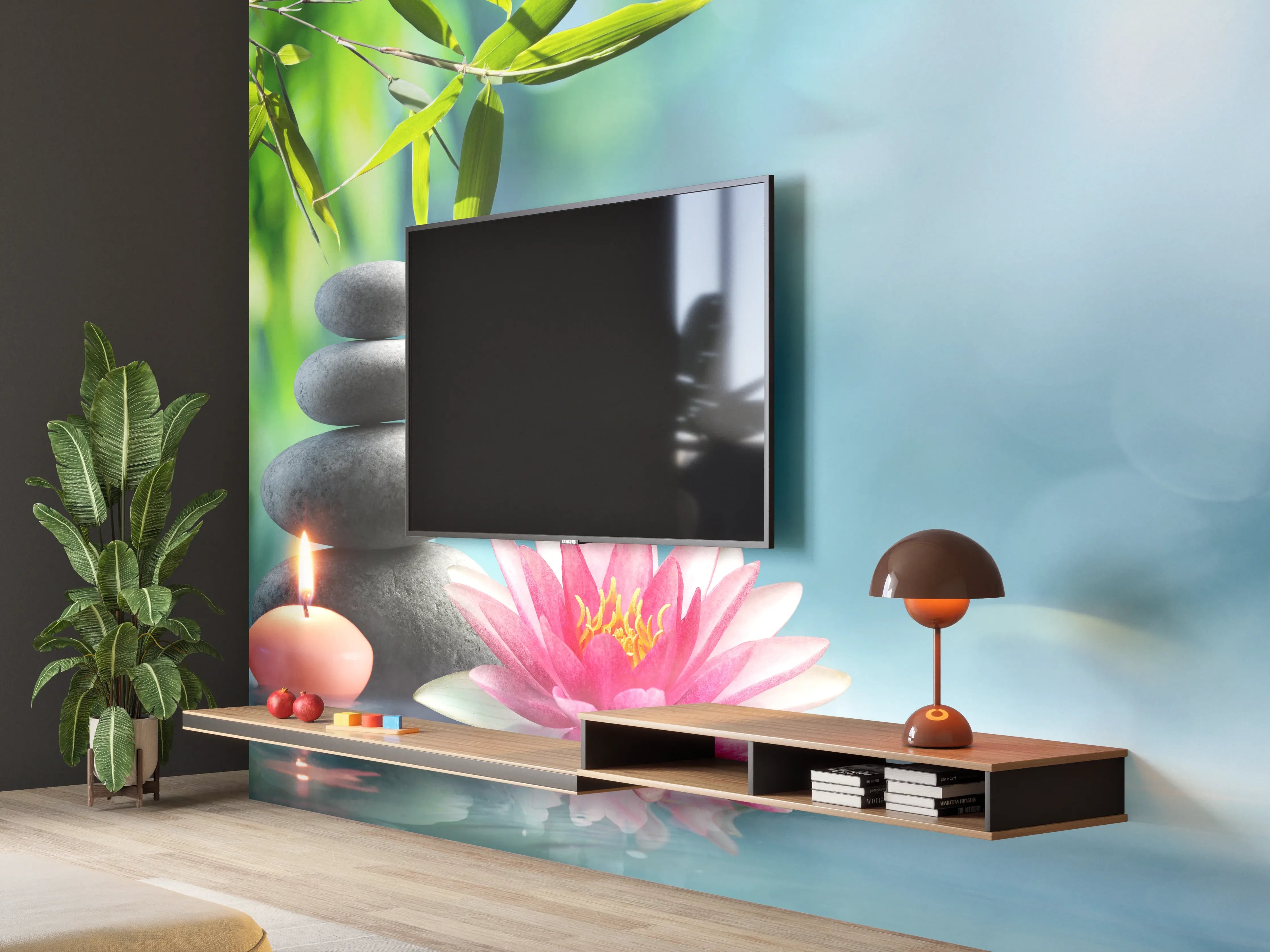 Wandverkleidung Wohnzimmer - Entspannung mit Lotus & Bambus