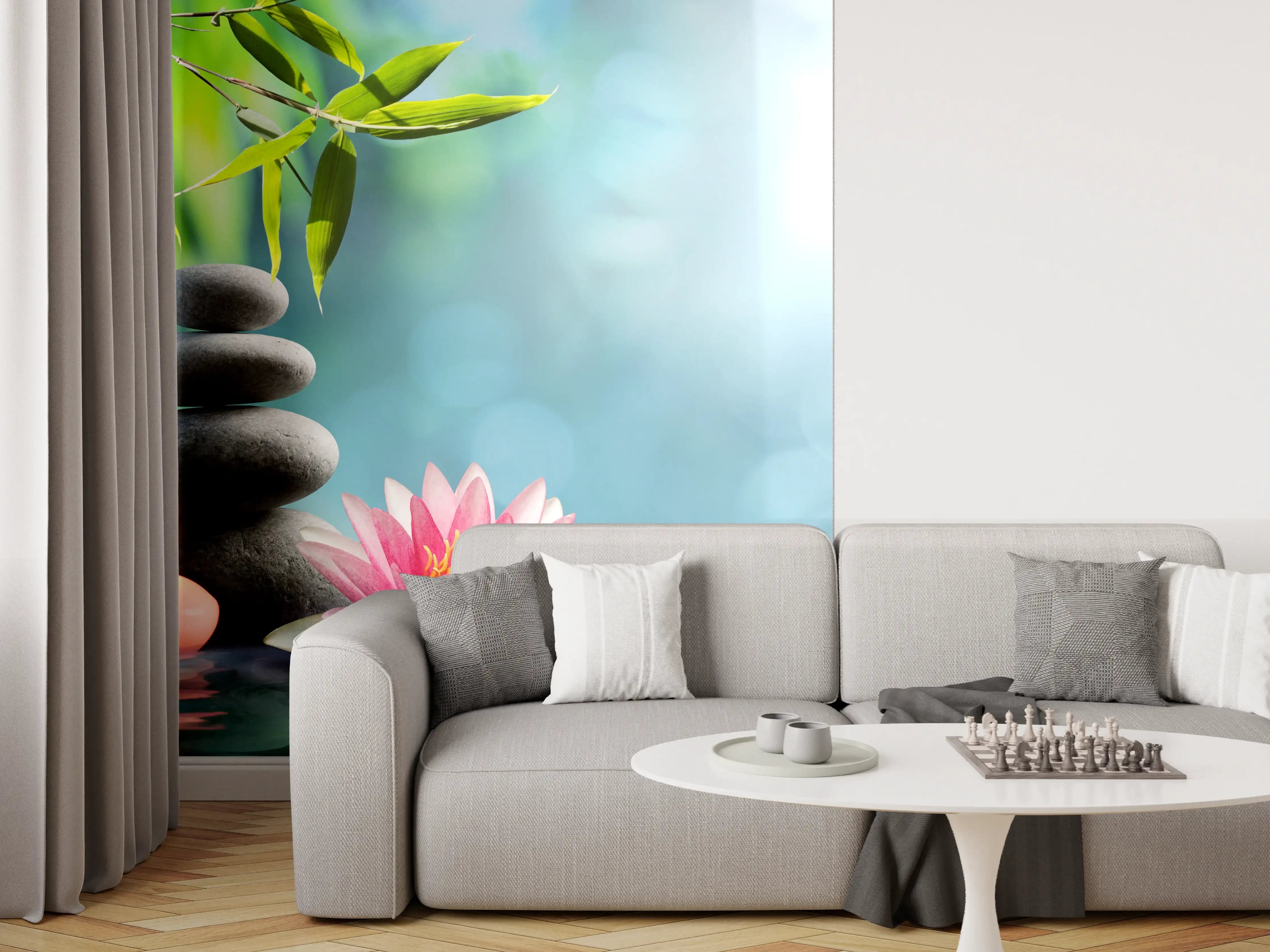 Wandverkleidung Wohnzimmer - Entspannung mit Lotus & Bambus