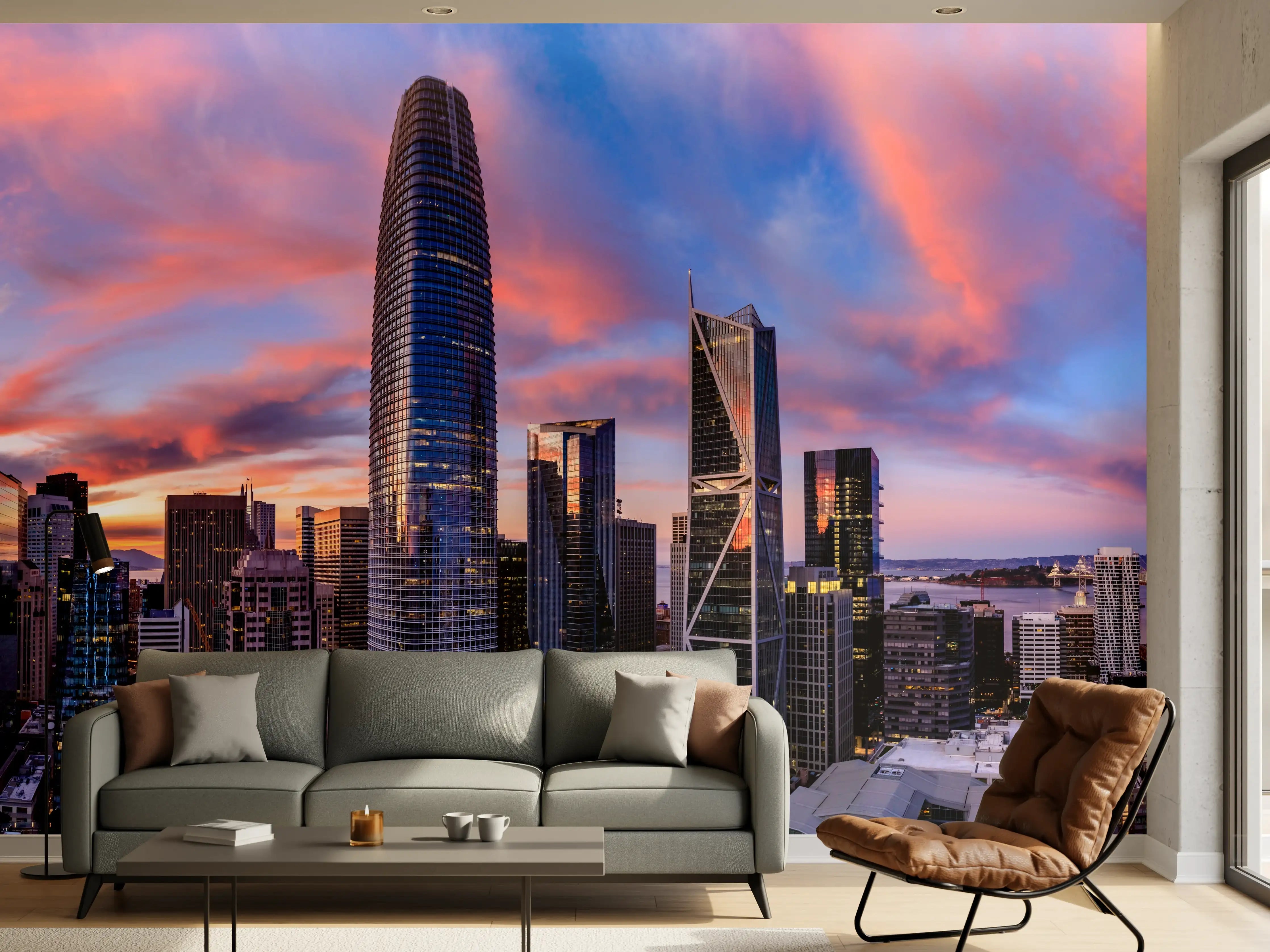 Wandverkleidung Wohnzimmer - Epischer Sonnenuntergang über San Francisco