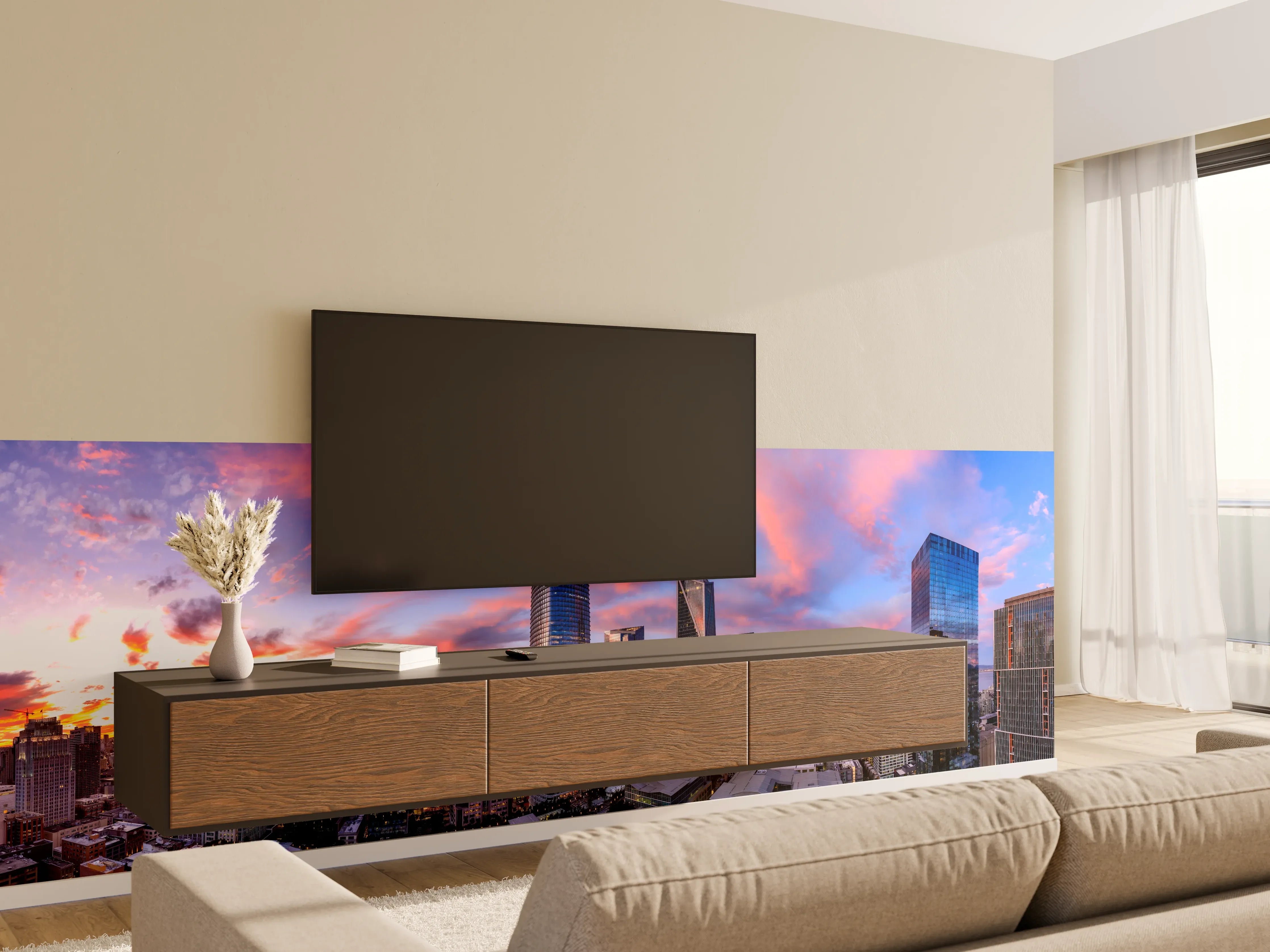 Wandverkleidung Wohnzimmer - Epischer Sonnenuntergang über San Francisco