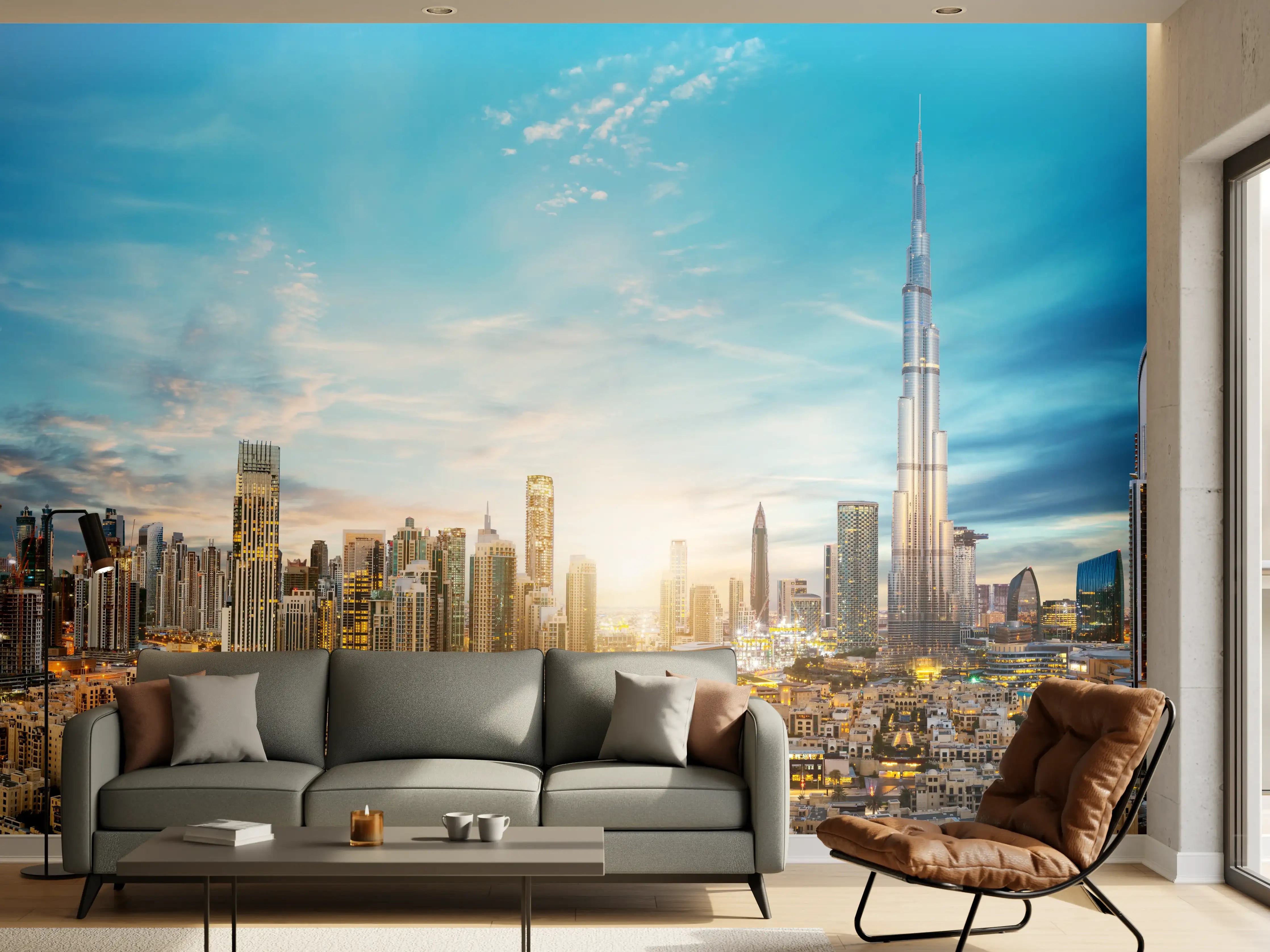 Wandverkleidung Wohnzimmer - Erstaunlicher Panoramablick auf Dubai