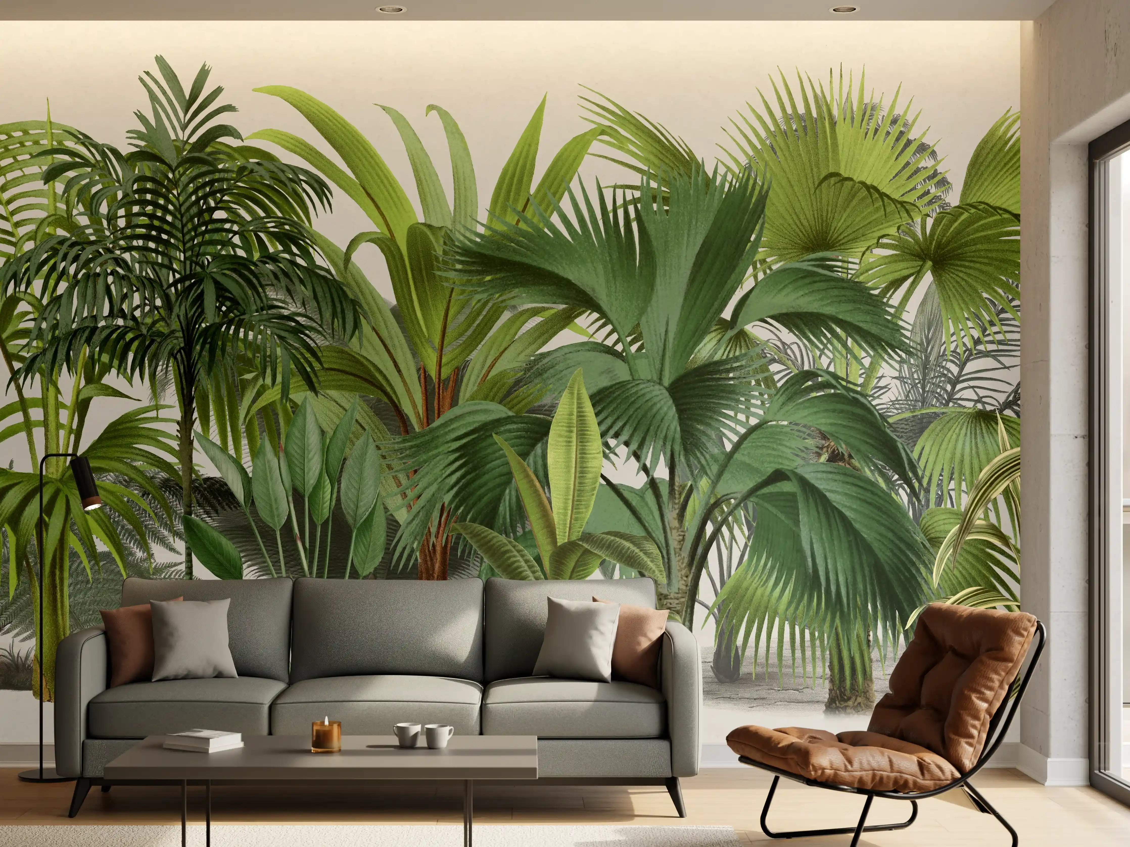 Wandverkleidung Wohnzimmer - Exotische Bäume