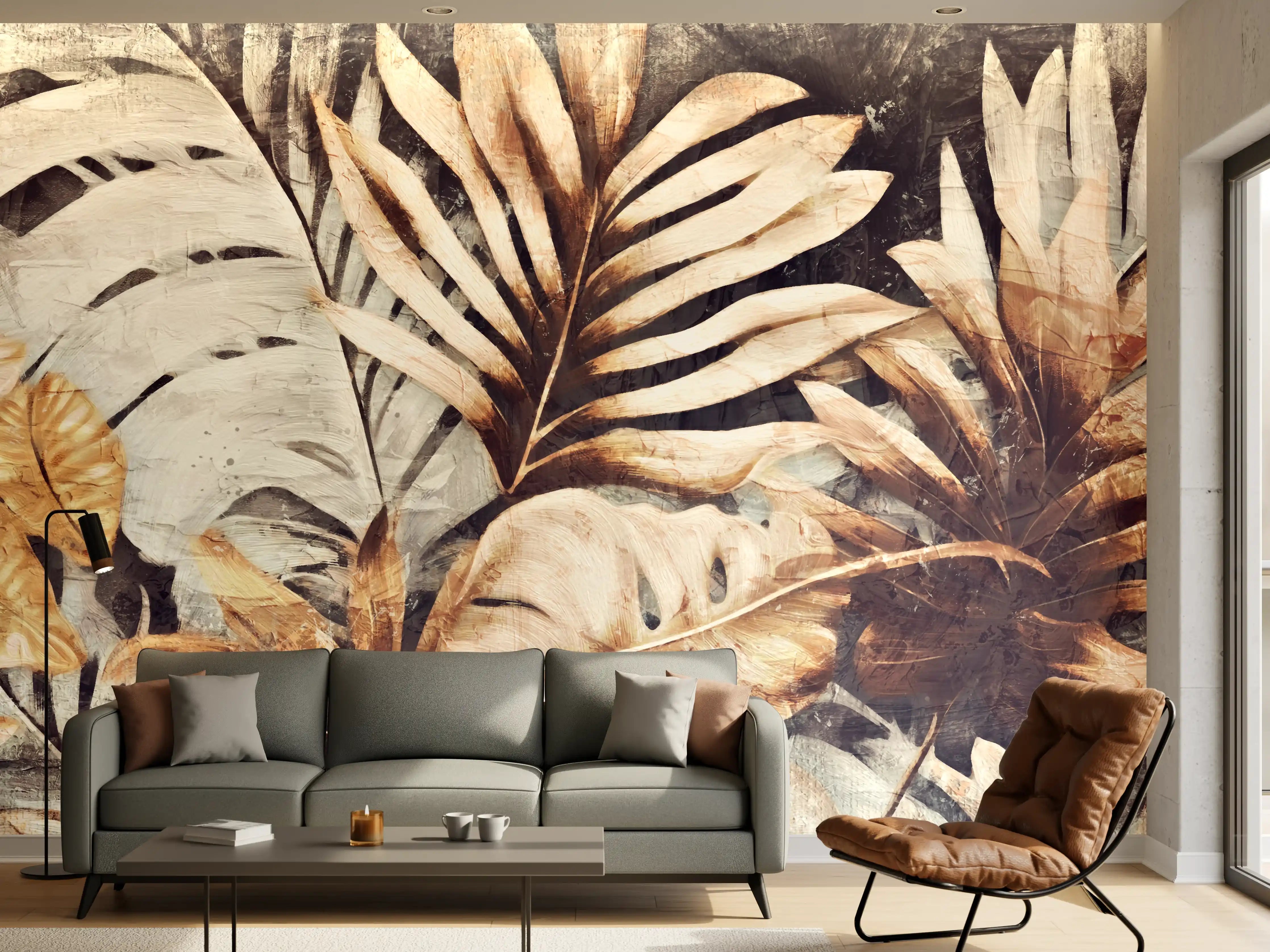 Wandverkleidung Wohnzimmer - Exotische Dschungel-Pflanzen Textur