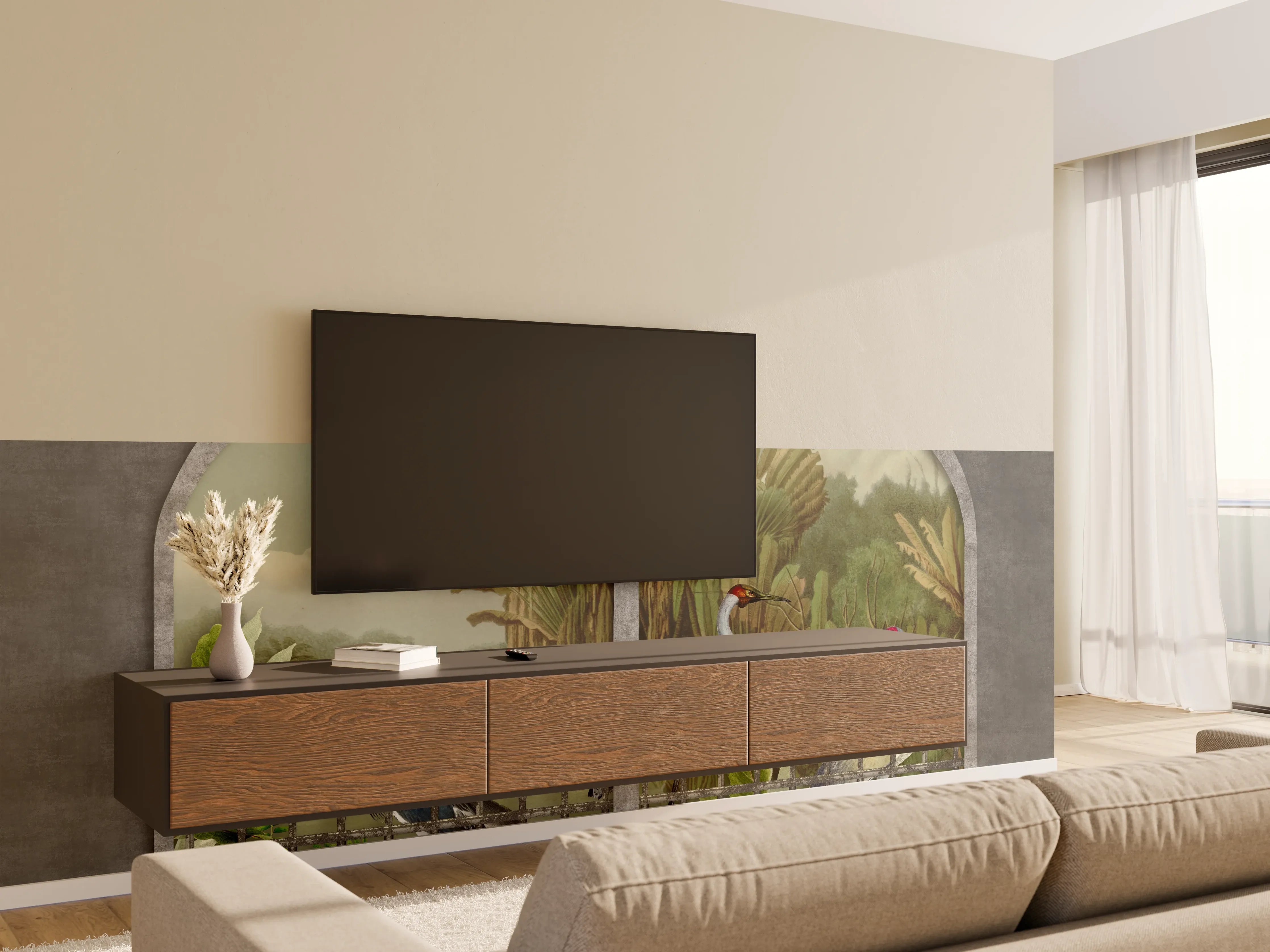Wandverkleidung Wohnzimmer - Exotische Kraniche Naturpanorama
