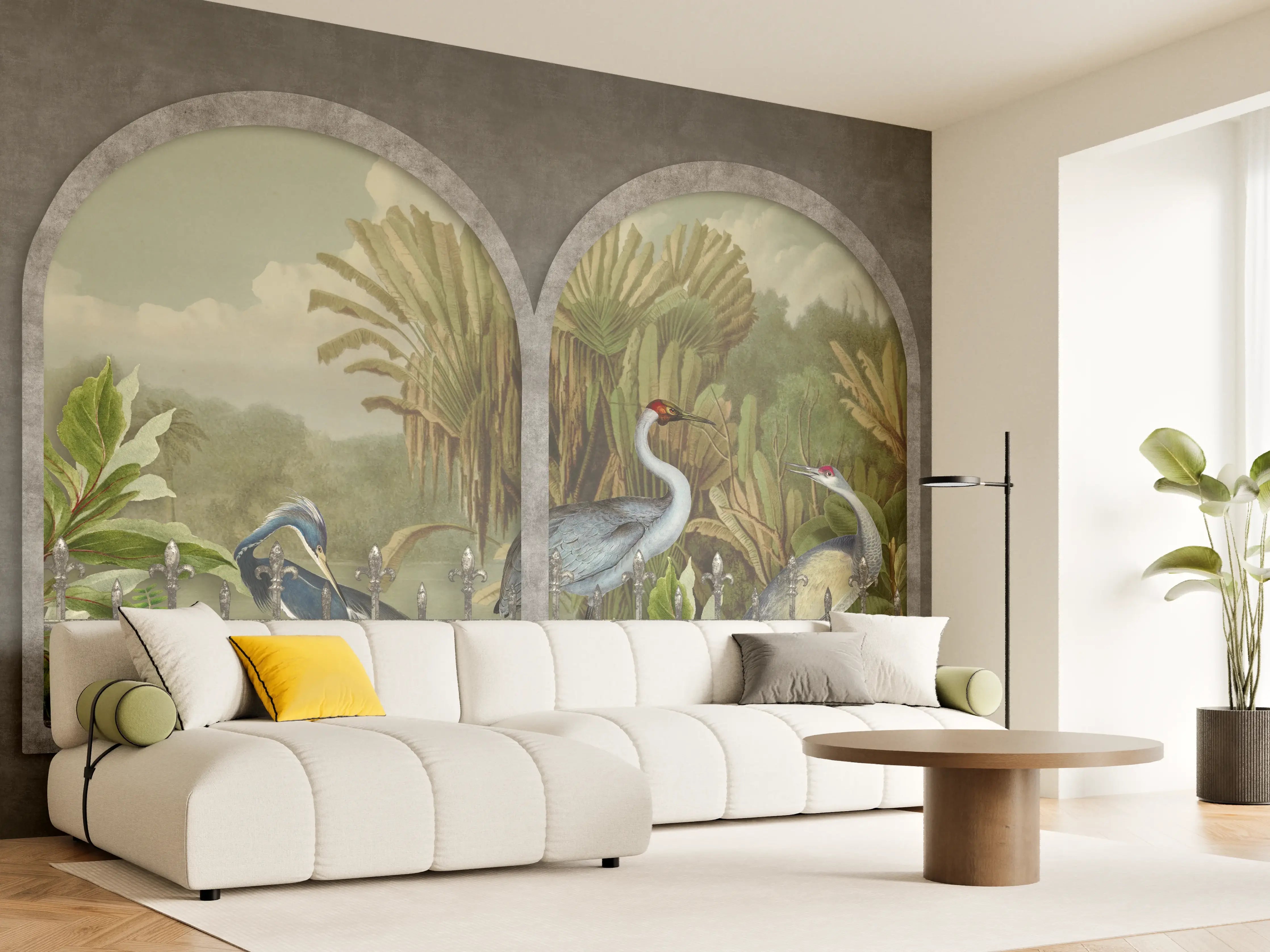 Wandverkleidung Wohnzimmer - Exotische Kraniche Naturpanorama
