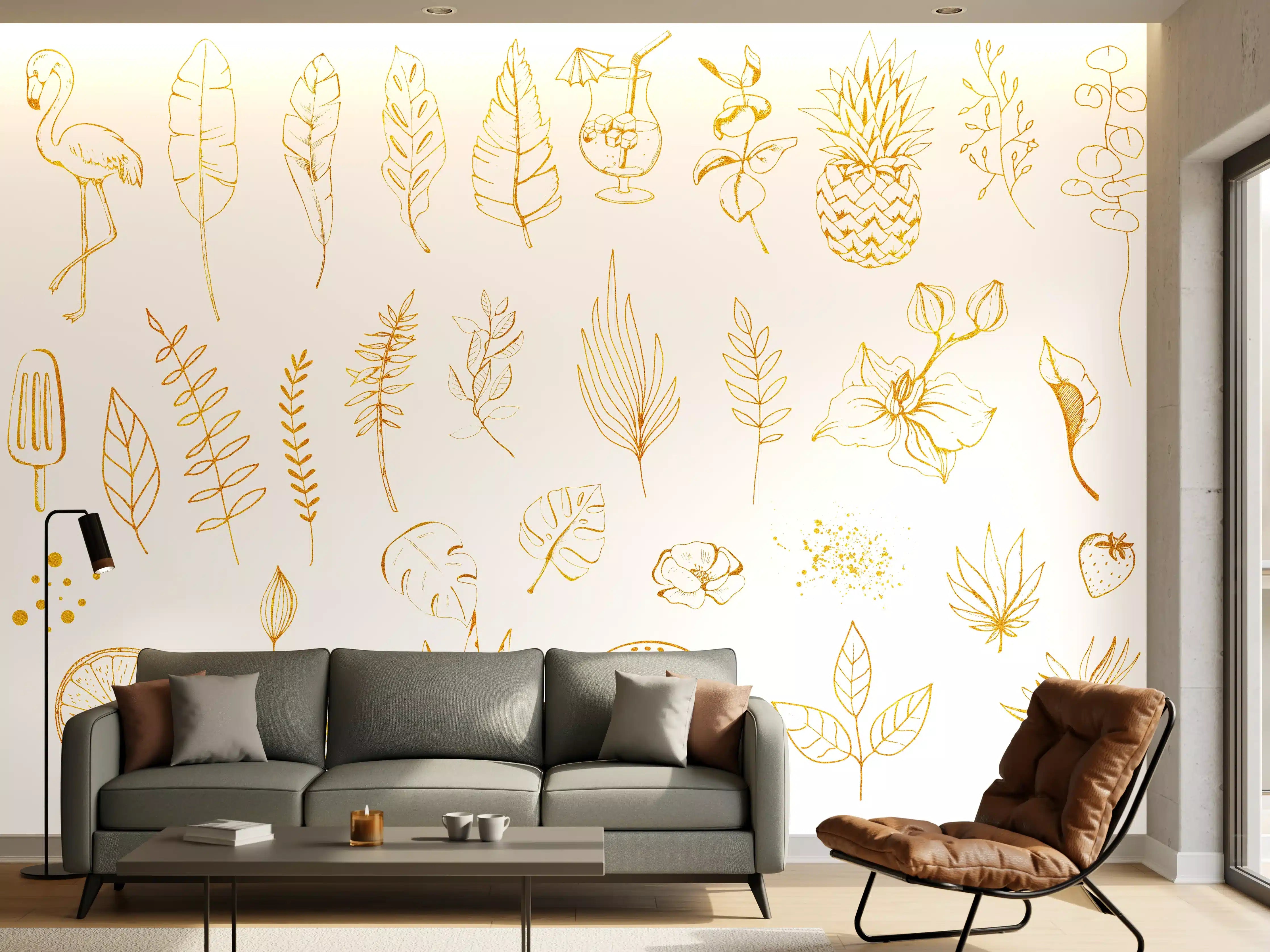Wandverkleidung Wohnzimmer - Exotische Motive - Zeichenmalerei