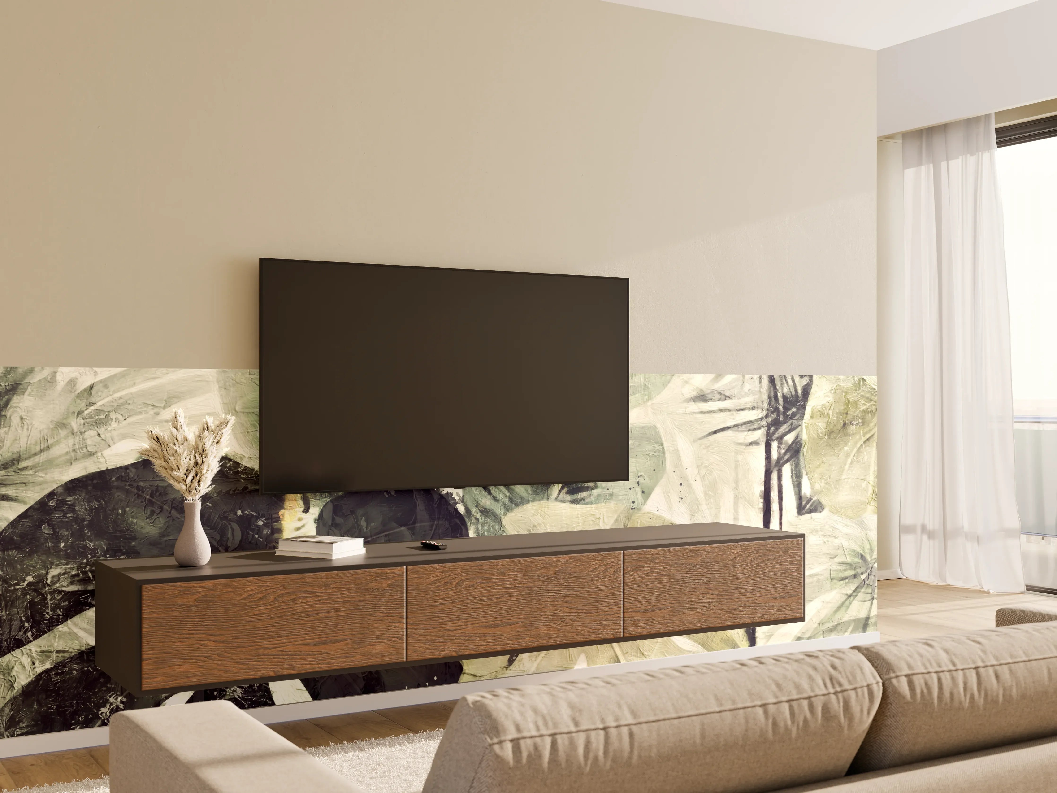 Wandverkleidung Wohnzimmer - Exotische Pflanzenwand - Naturmuster
