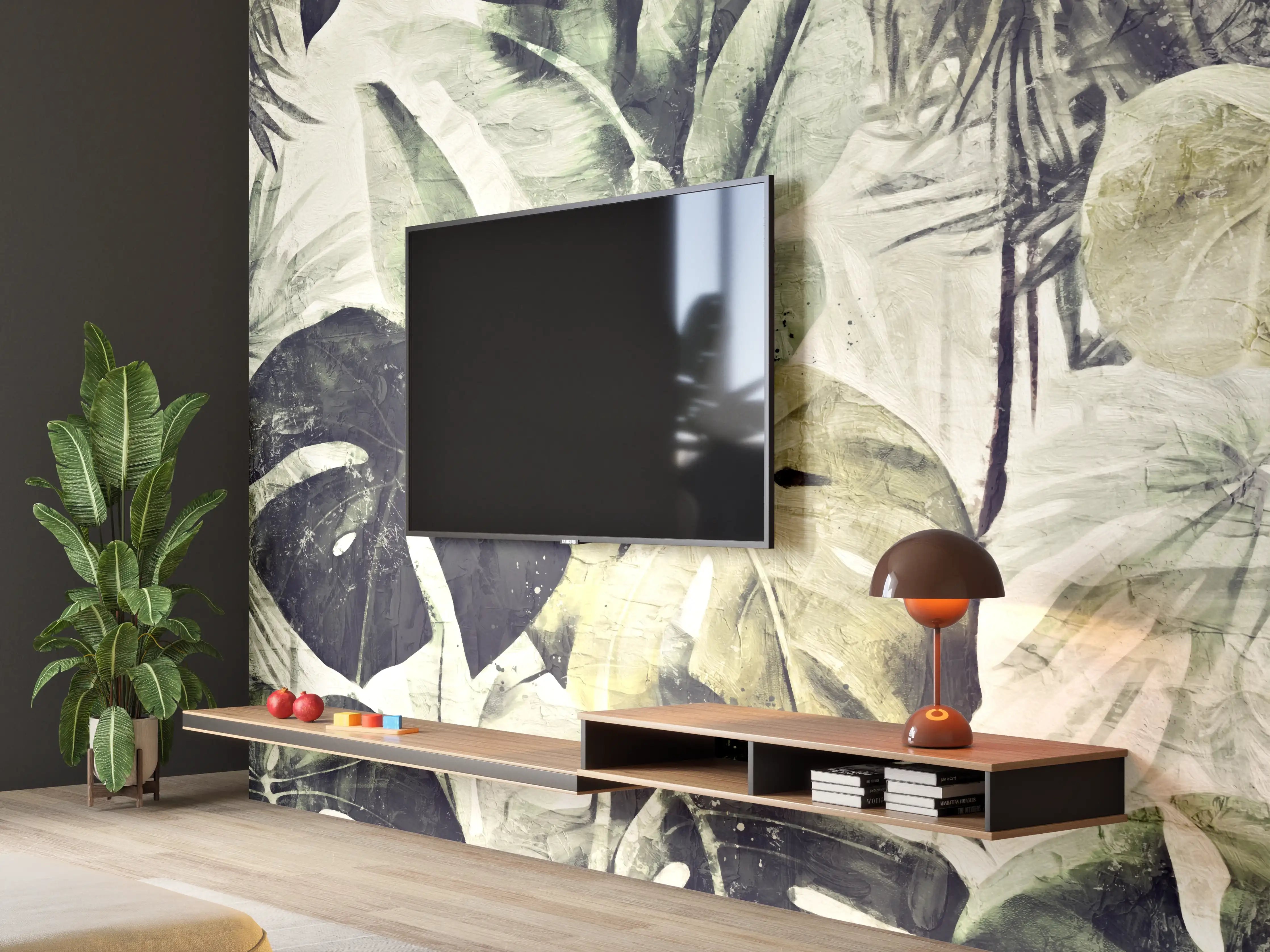 Wandverkleidung Wohnzimmer - Exotische Pflanzenwand - Naturmuster