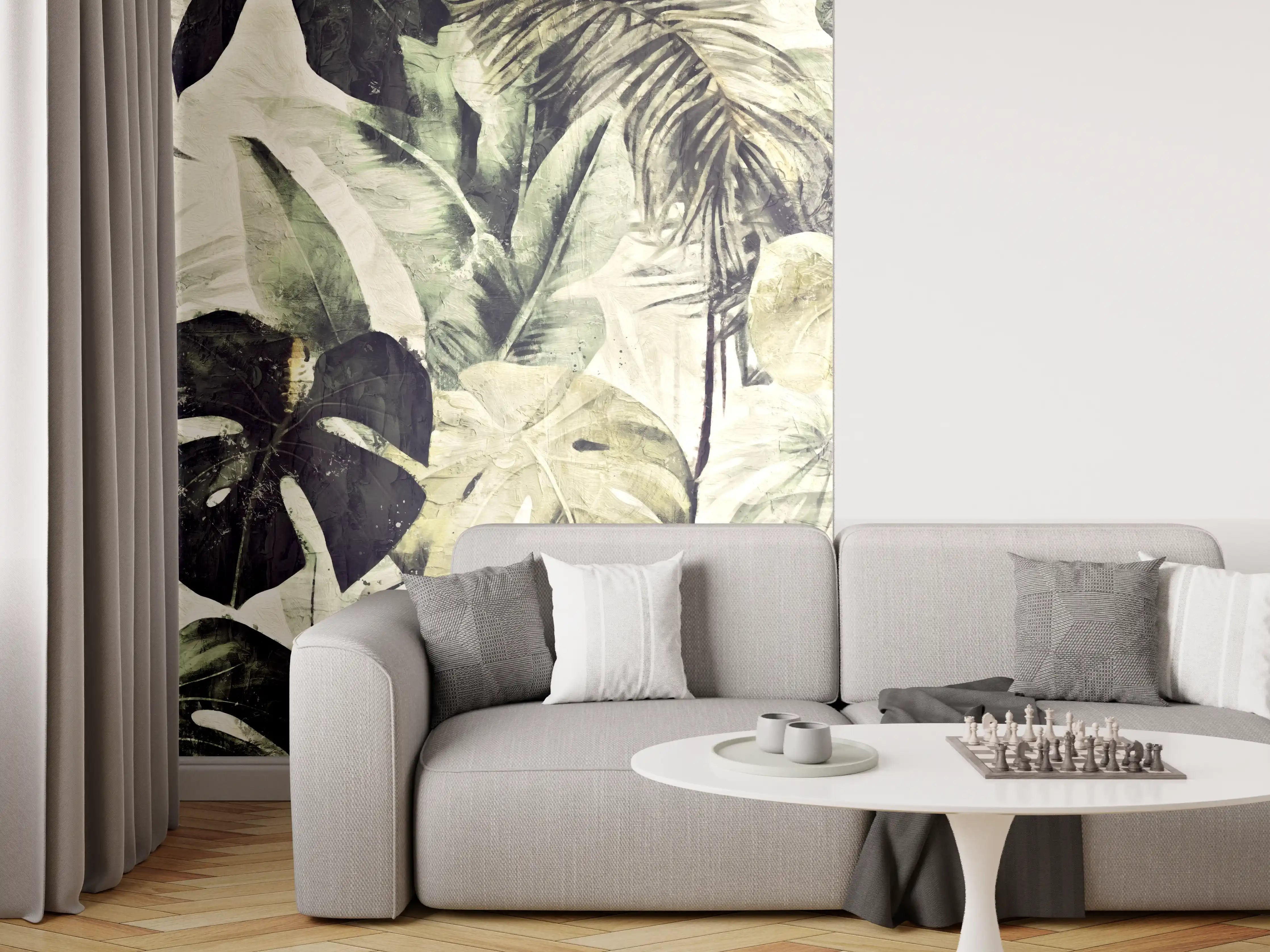 Wandverkleidung Wohnzimmer - Exotische Pflanzenwand - Naturmuster
