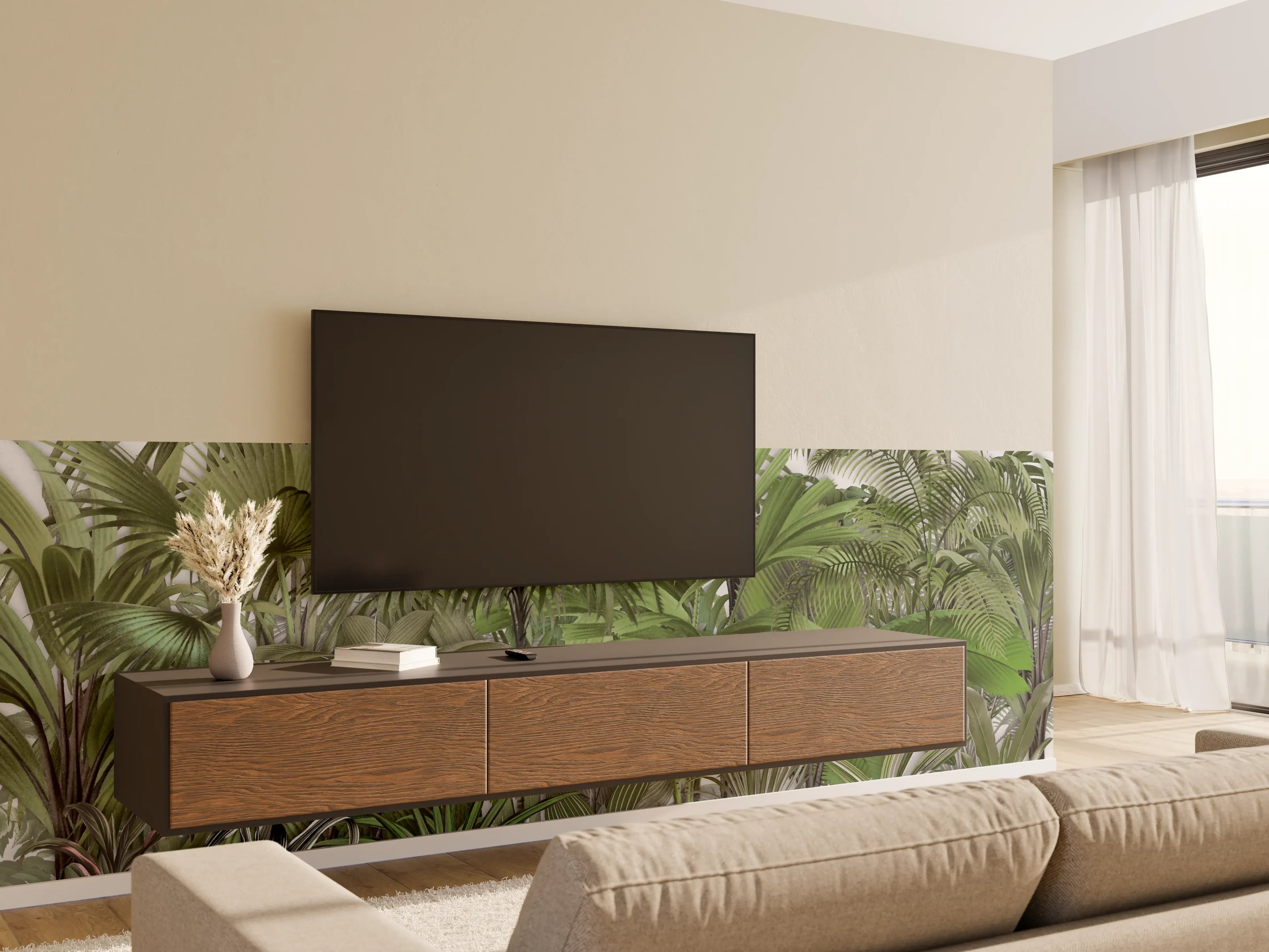 Wandverkleidung Wohnzimmer - Exotische Sträuche