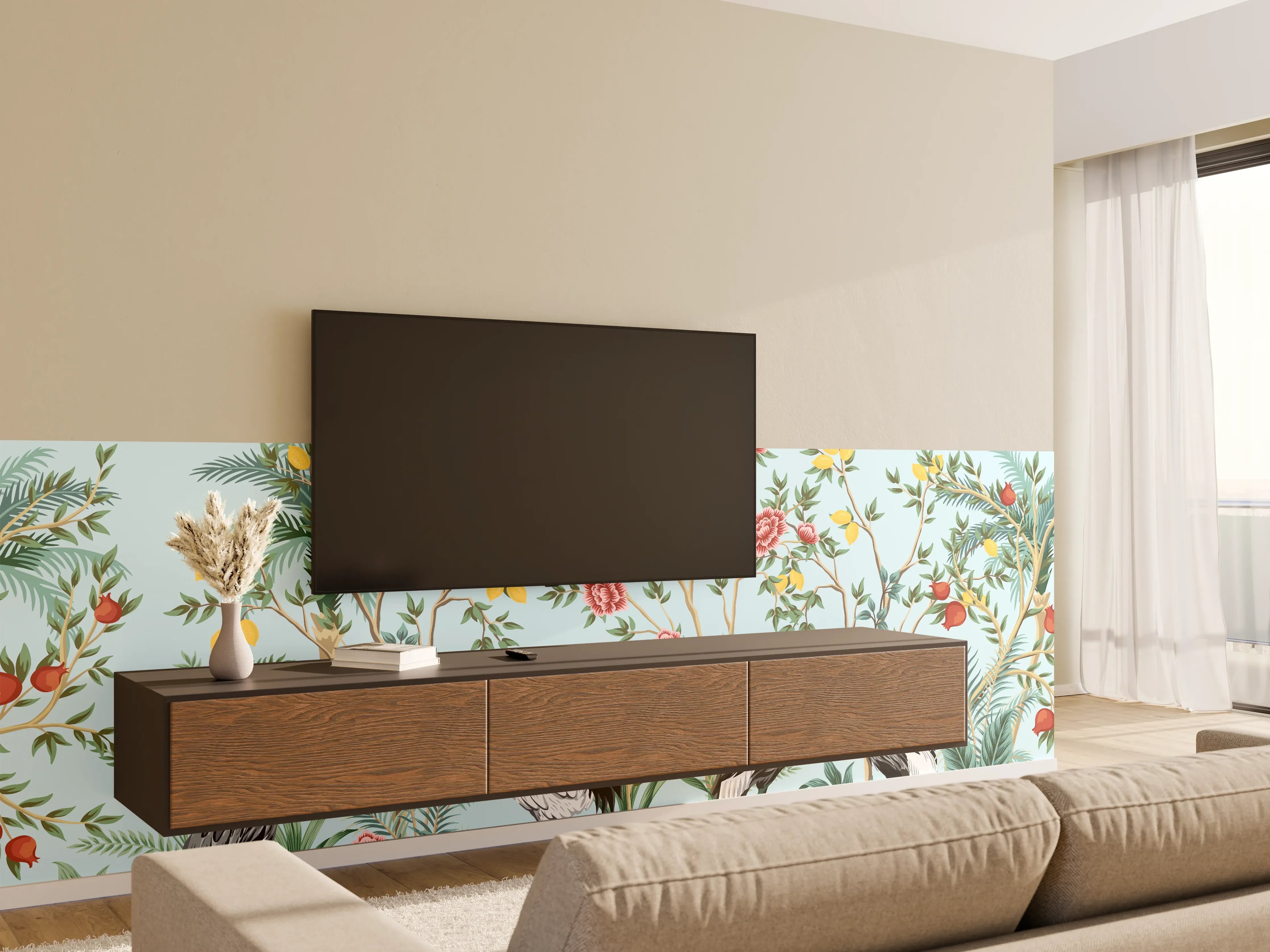 Wandverkleidung Wohnzimmer - Exotische Vogel-Tapete