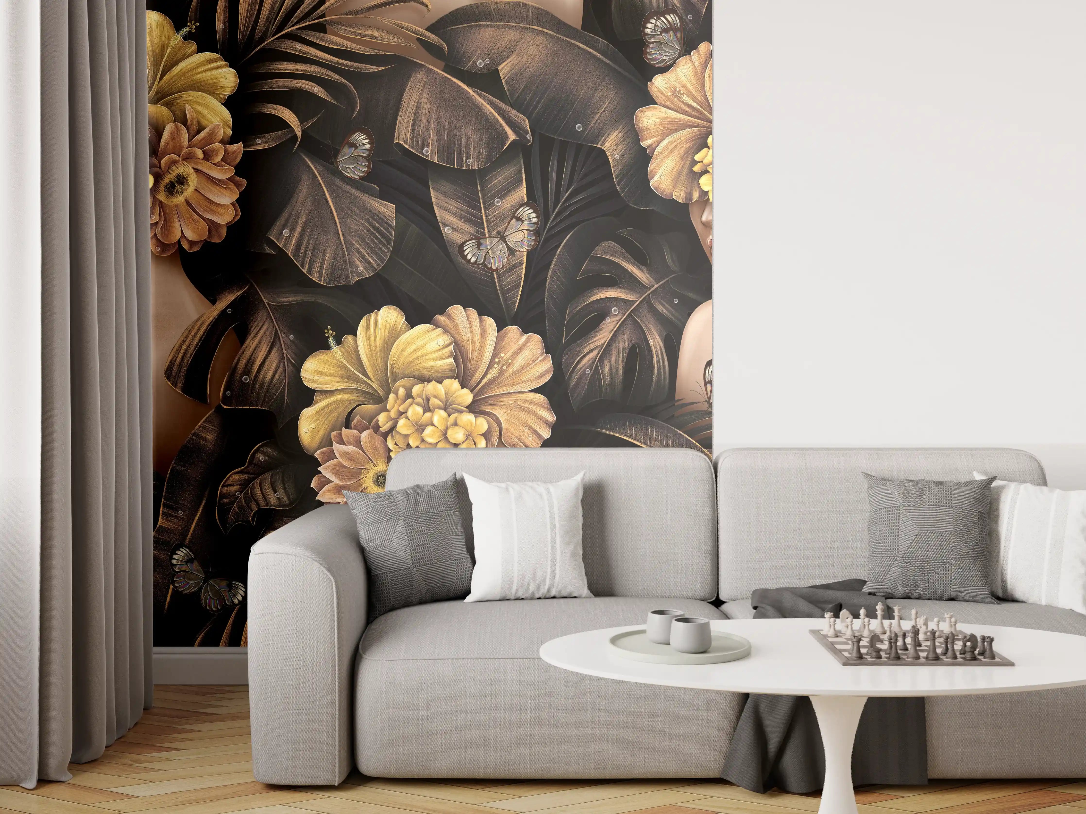 Wandverkleidung Wohnzimmer - Exotischen Frauen, Blumen Muster