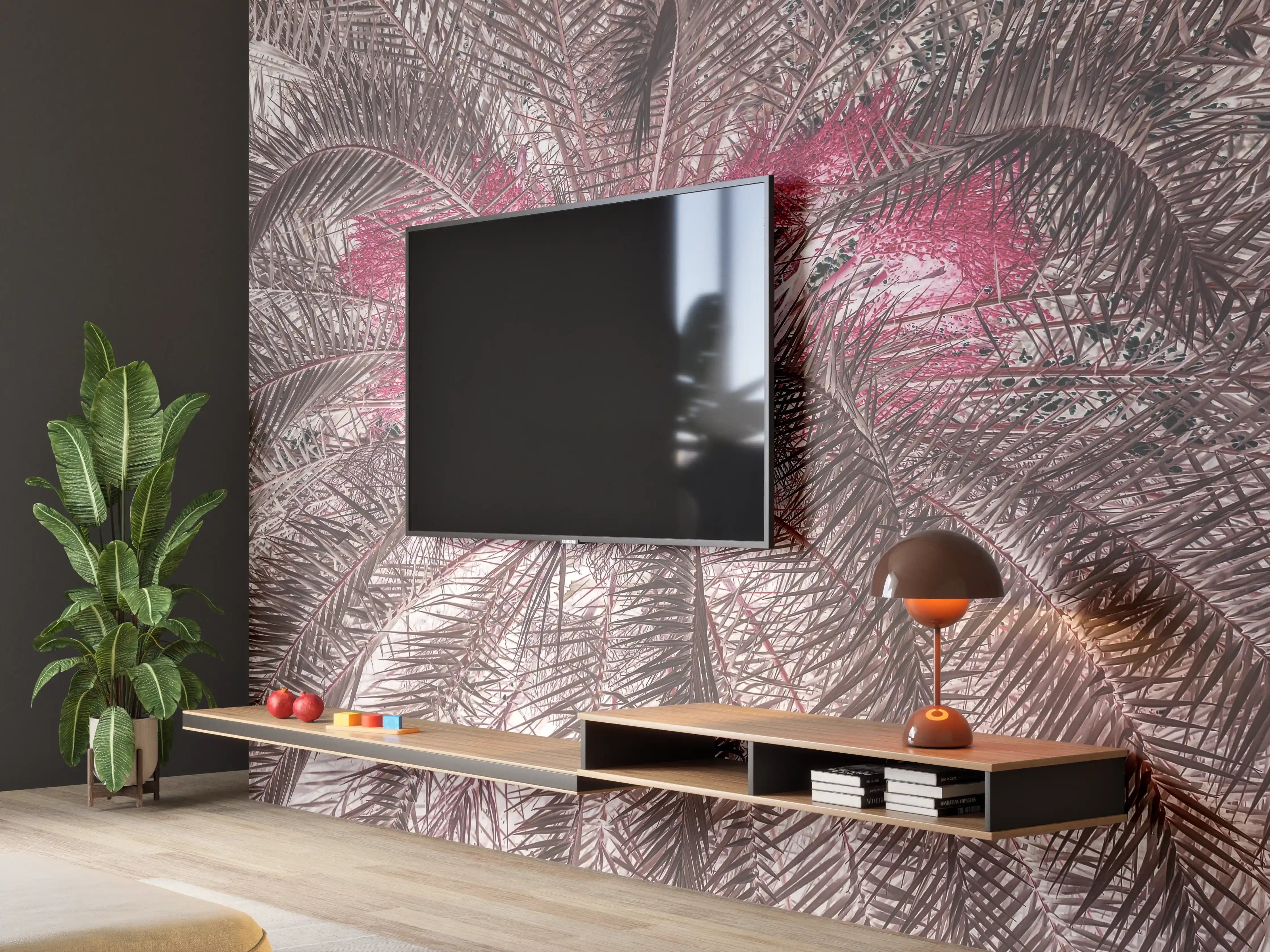 Wandverkleidung Wohnzimmer - Exotischer Palmengarten in Pink