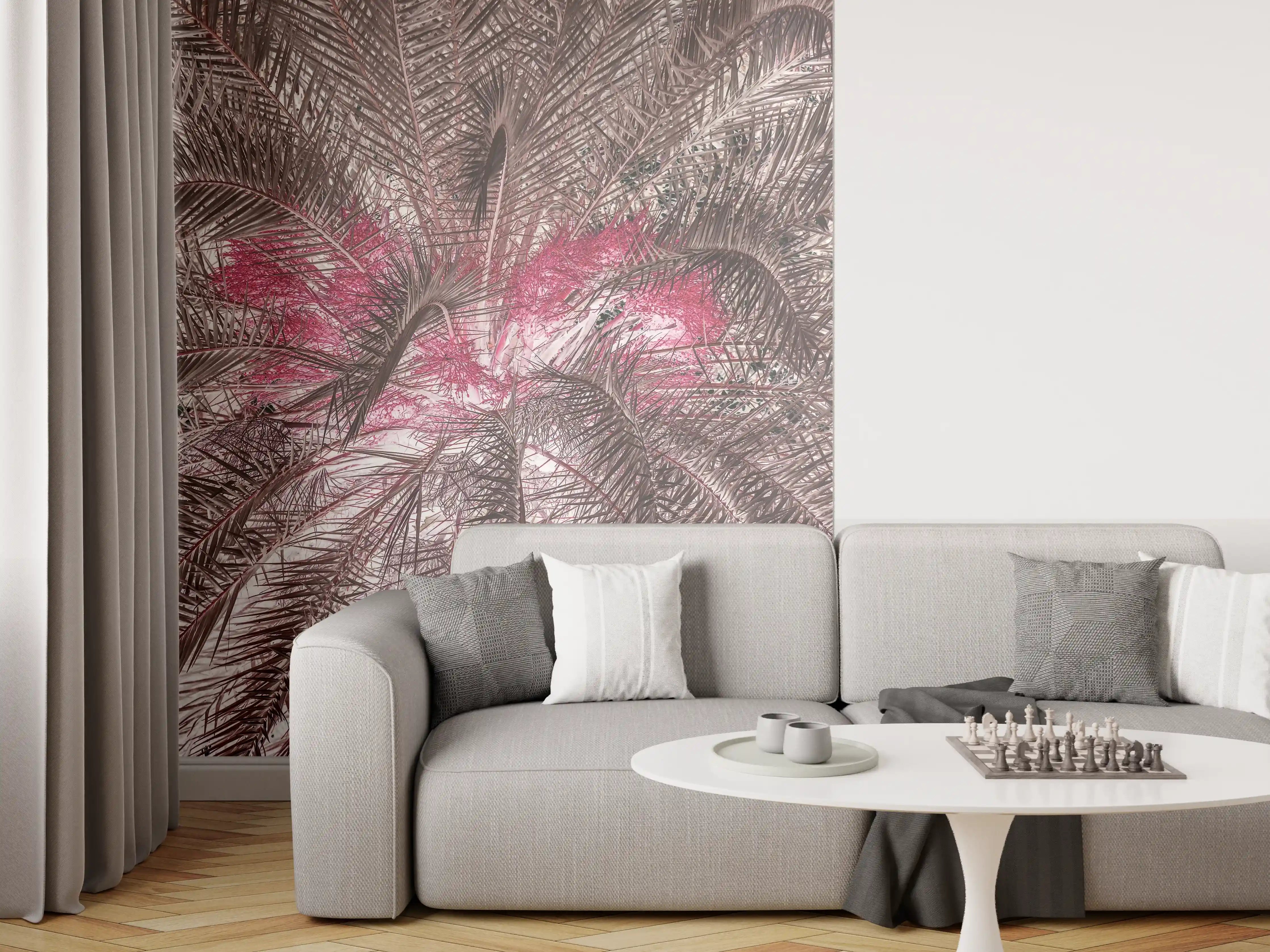 Wandverkleidung Wohnzimmer - Exotischer Palmengarten in Pink