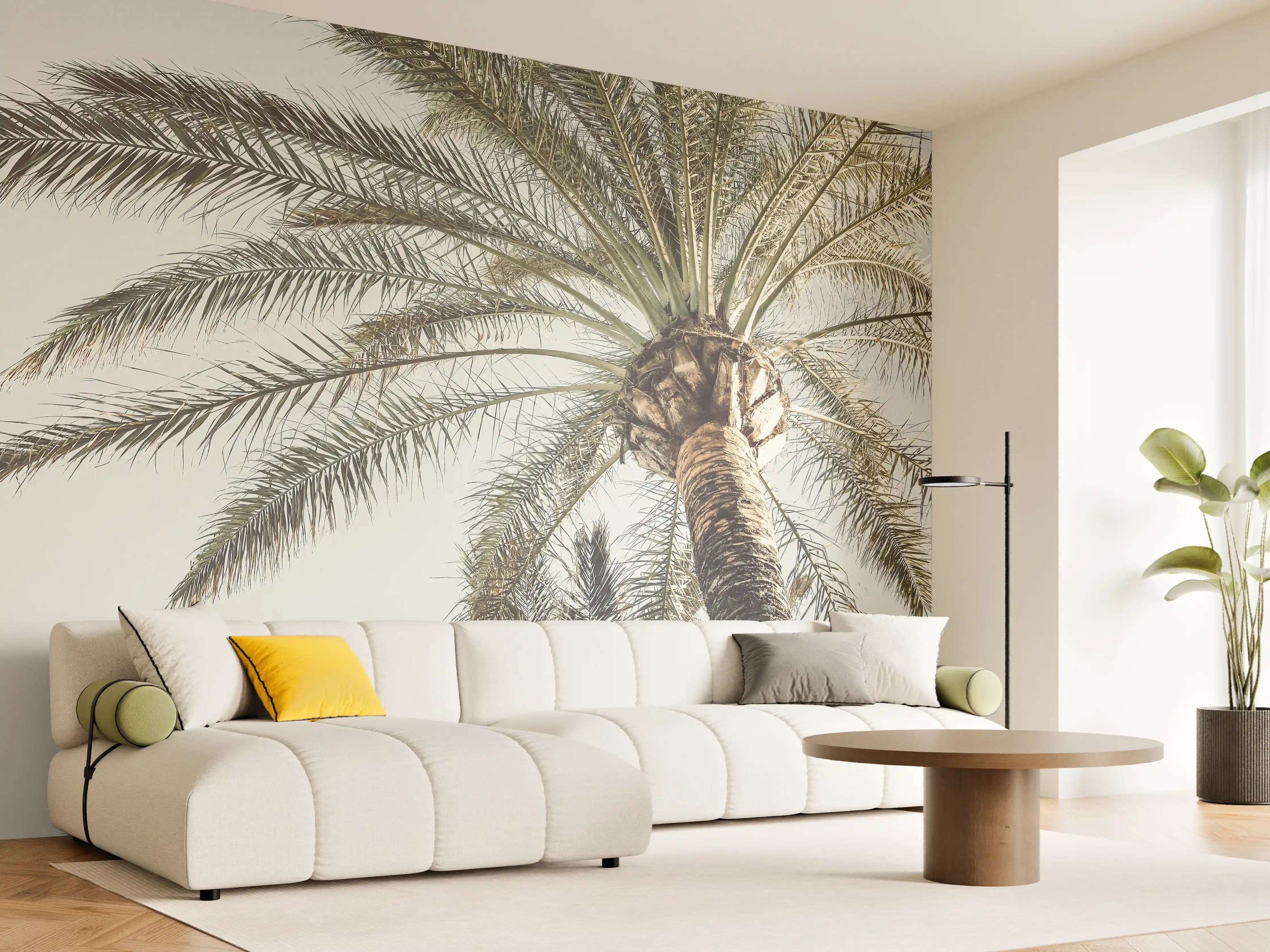 Wandverkleidung Wohnzimmer - Exotischer Palmenhain im Sonnenlicht