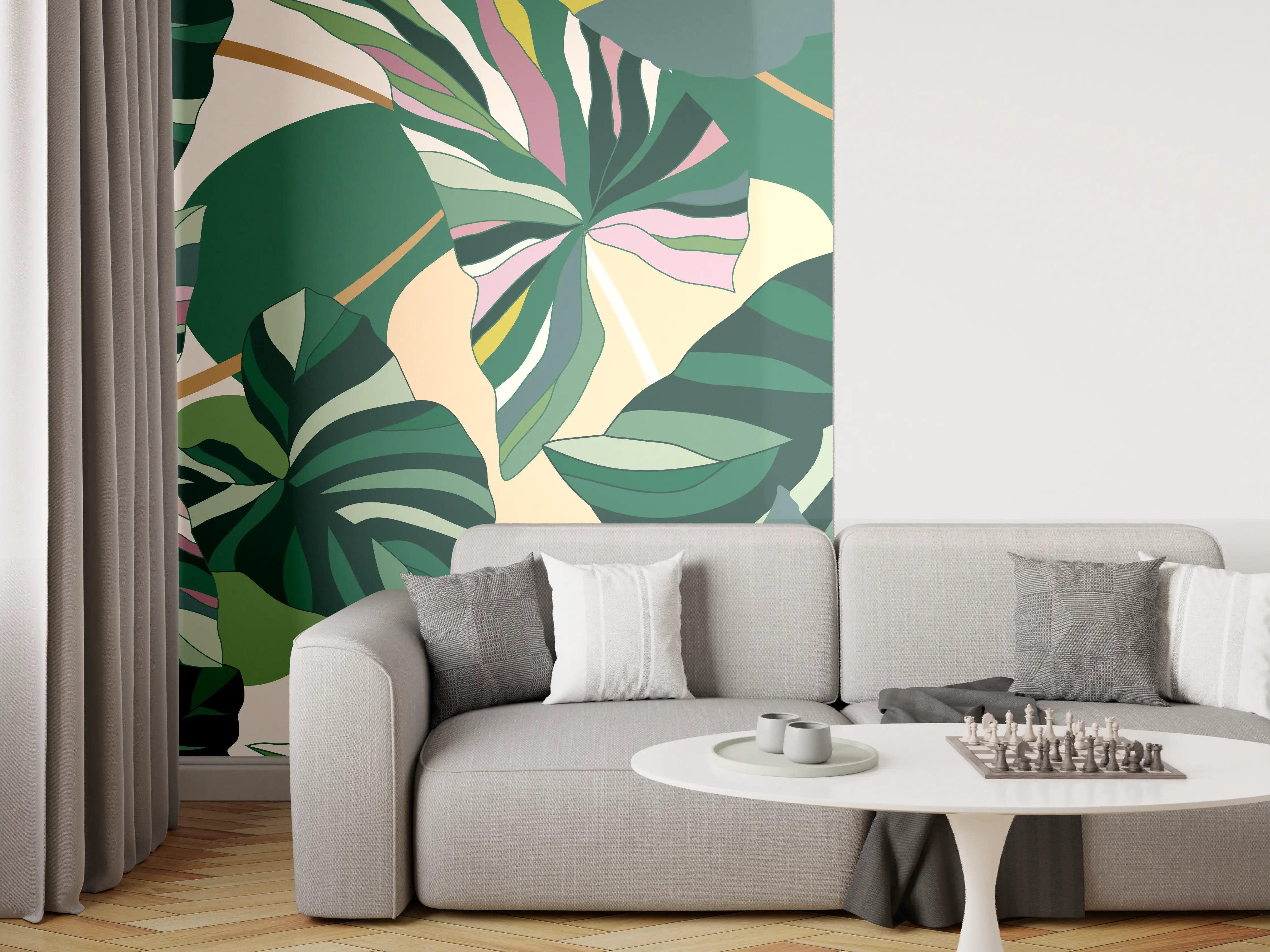 Wandverkleidung Wohnzimmer - Exotisches Monstera Blattdesign