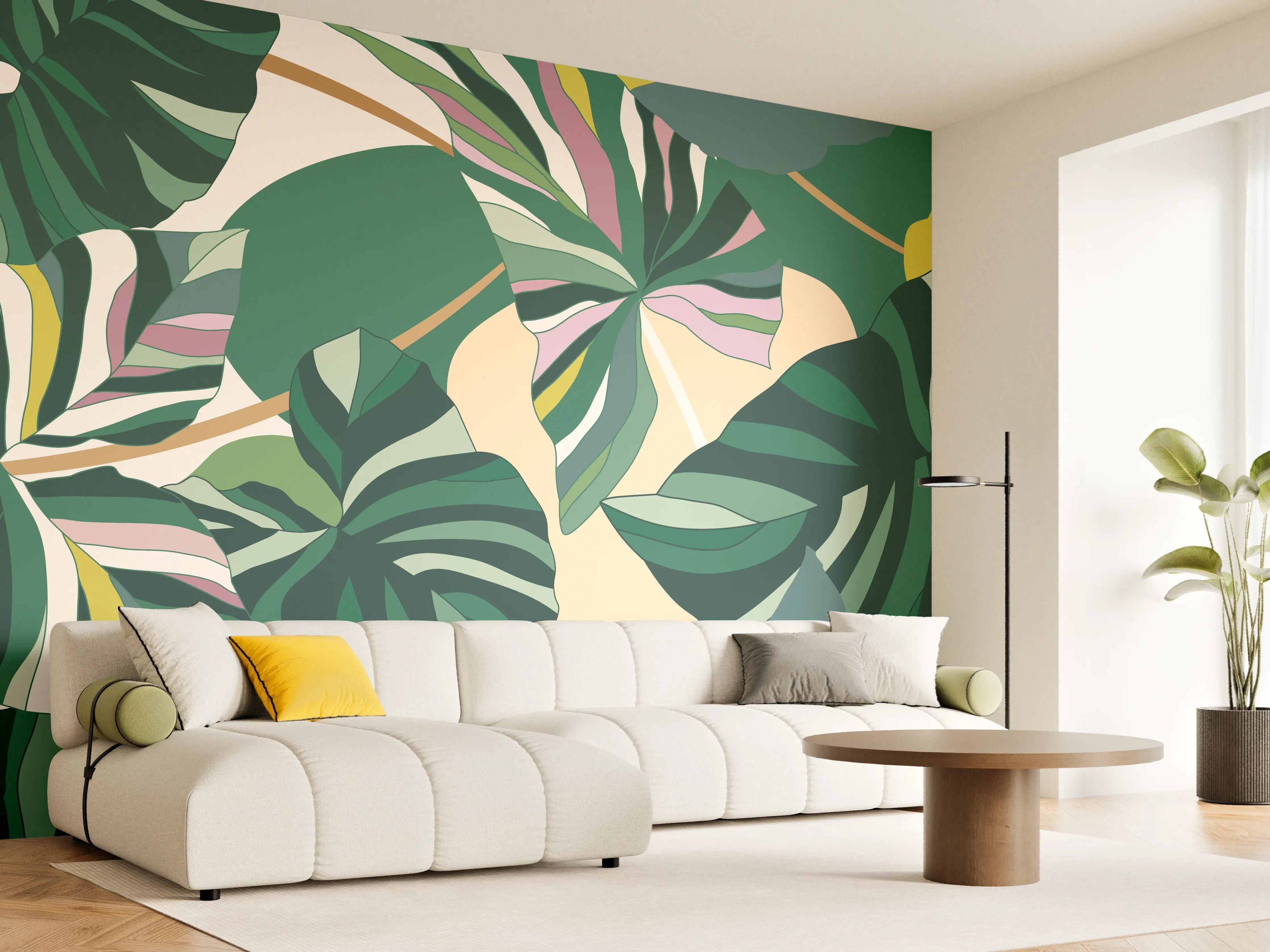 Wandverkleidung Wohnzimmer - Exotisches Monstera Blattdesign
