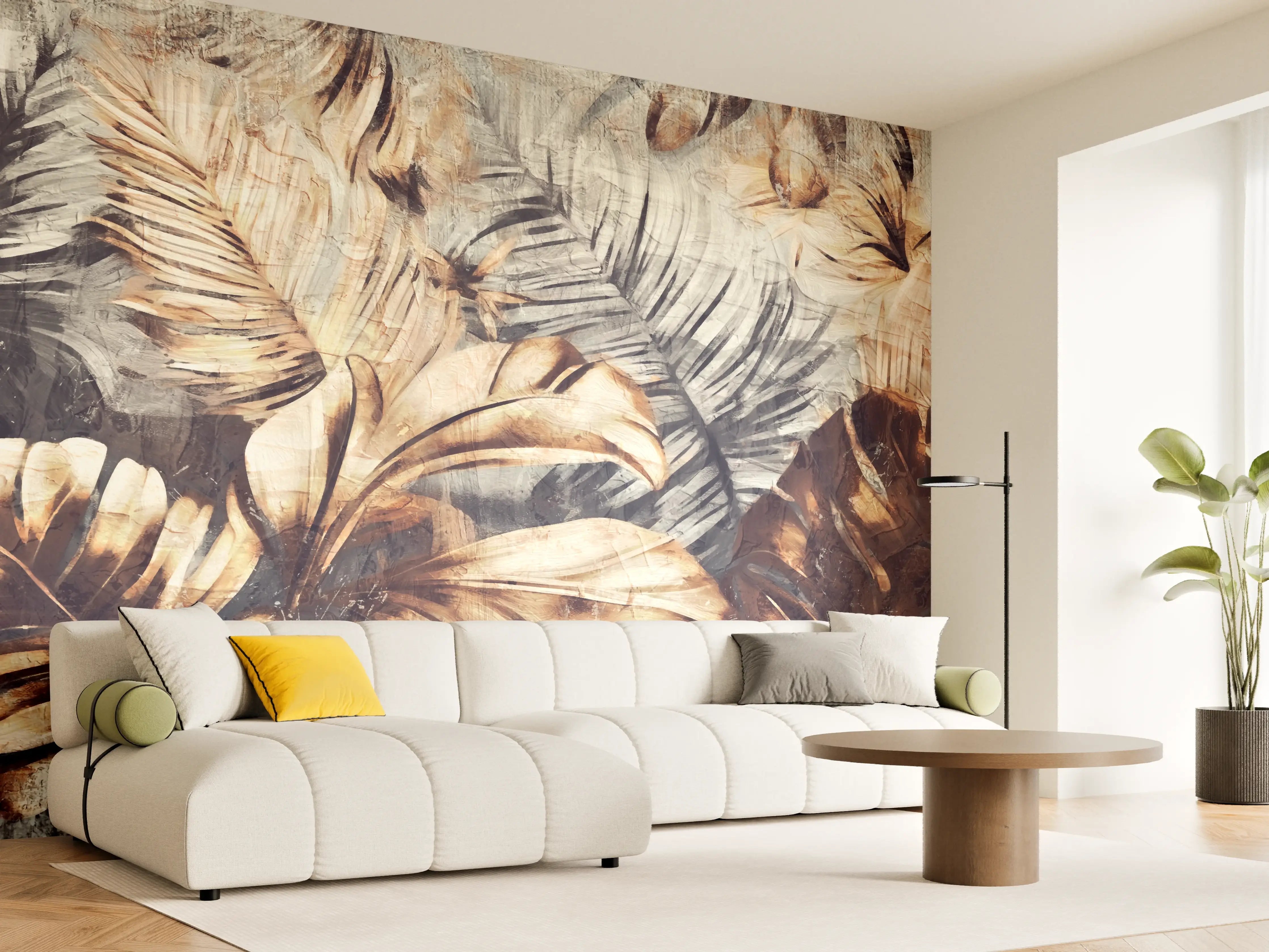 Wandverkleidung Wohnzimmer - Exotisches Palmenblatt-Muster