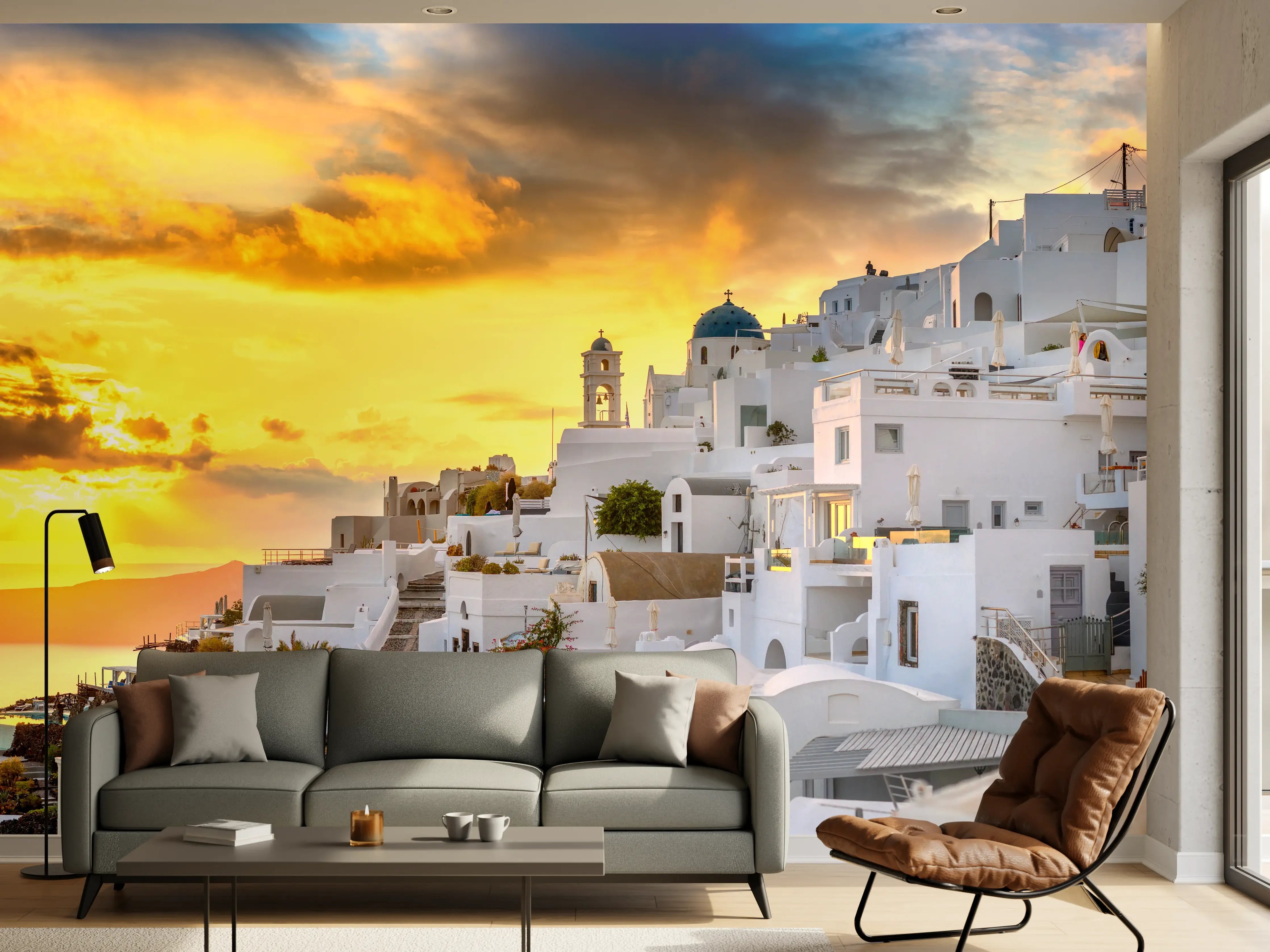 Wandverkleidung Wohnzimmer - Fantastischer Sonnenuntergang in Santorini - Griechenland