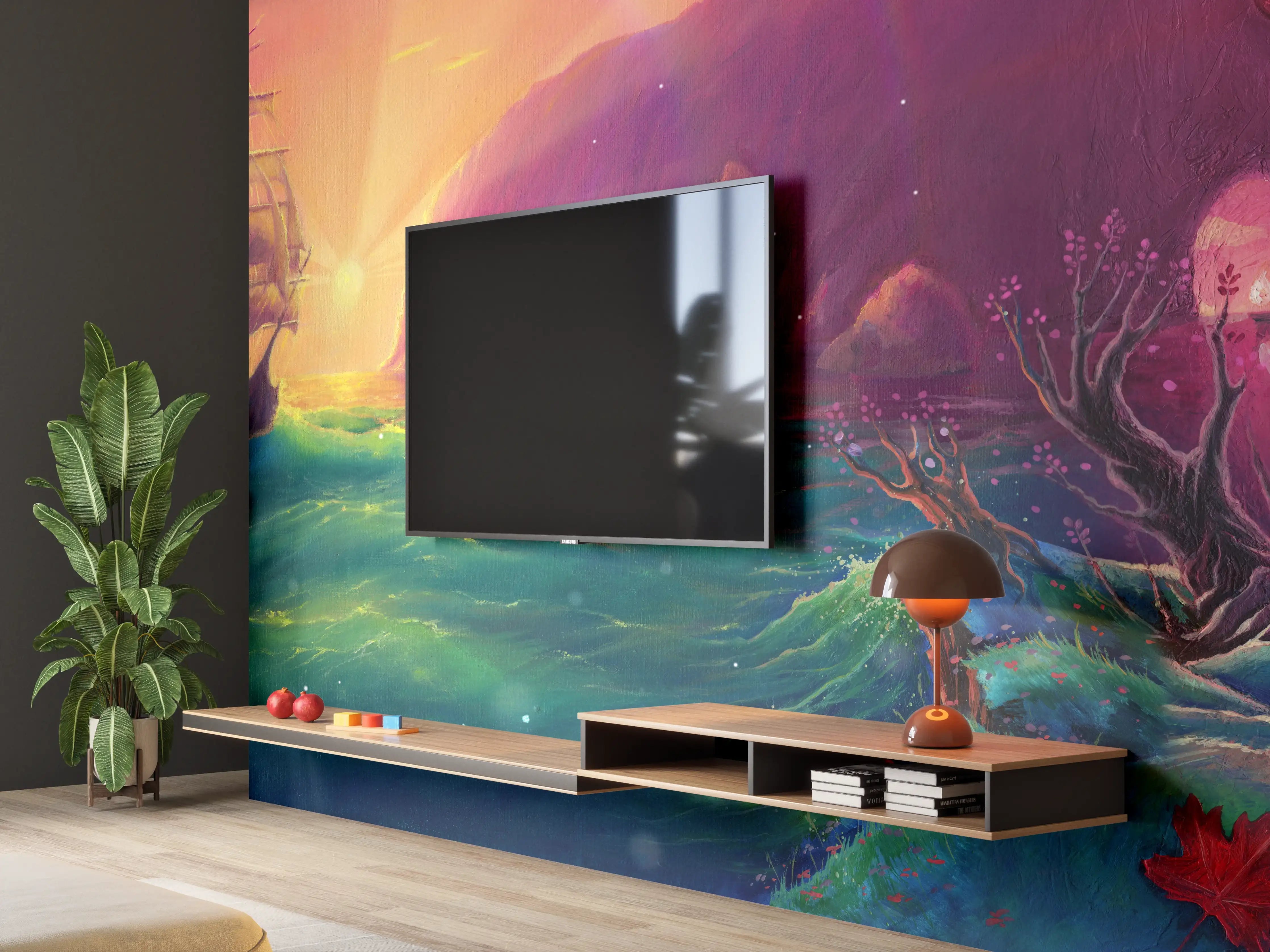 Wandverkleidung Wohnzimmer - Fantasy Ölgemälde-Sonnenuntergang Meer