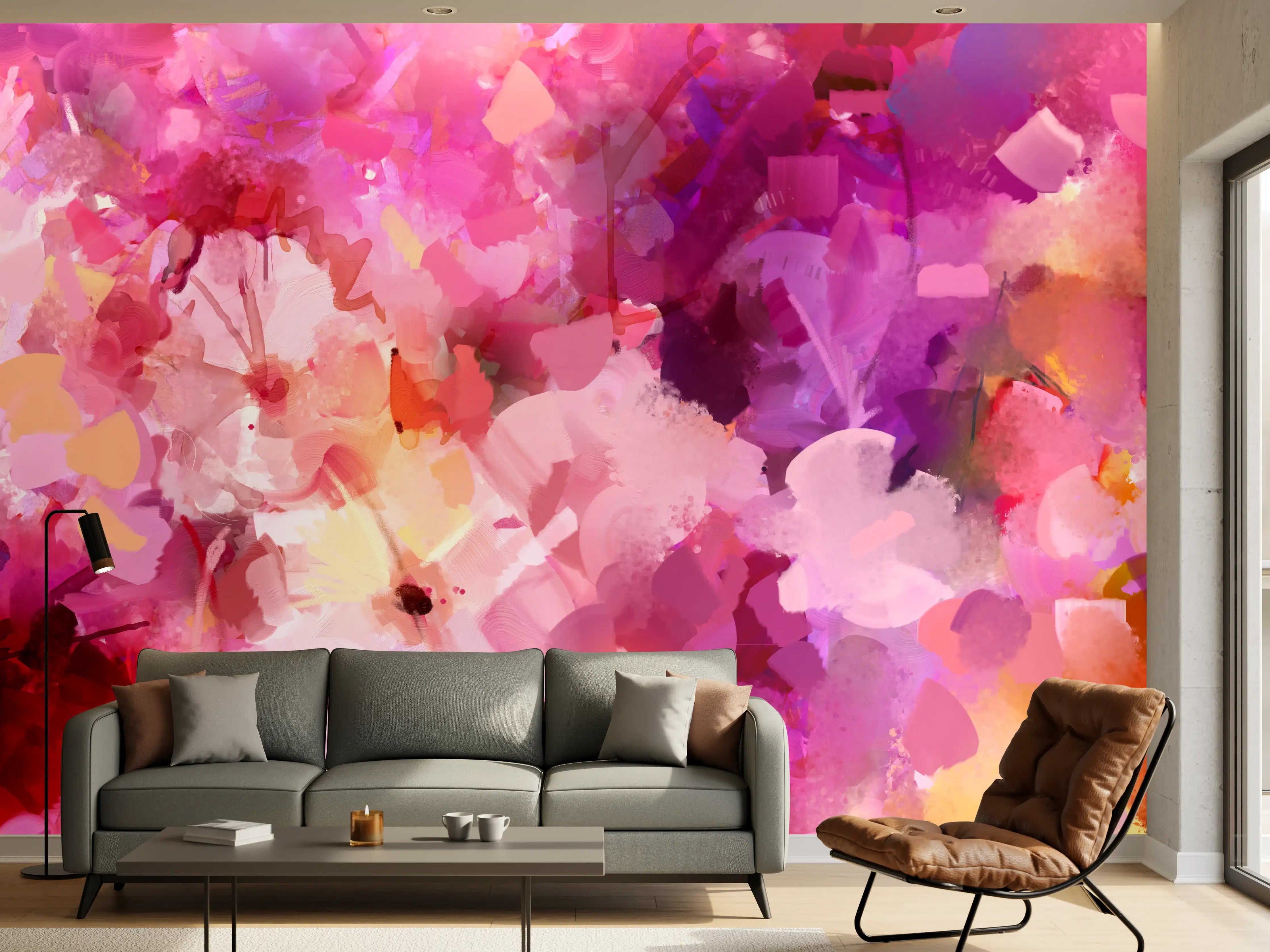 Wandverkleidung Wohnzimmer - Farbenfrohe Blumenwiese in Aquarellstil
