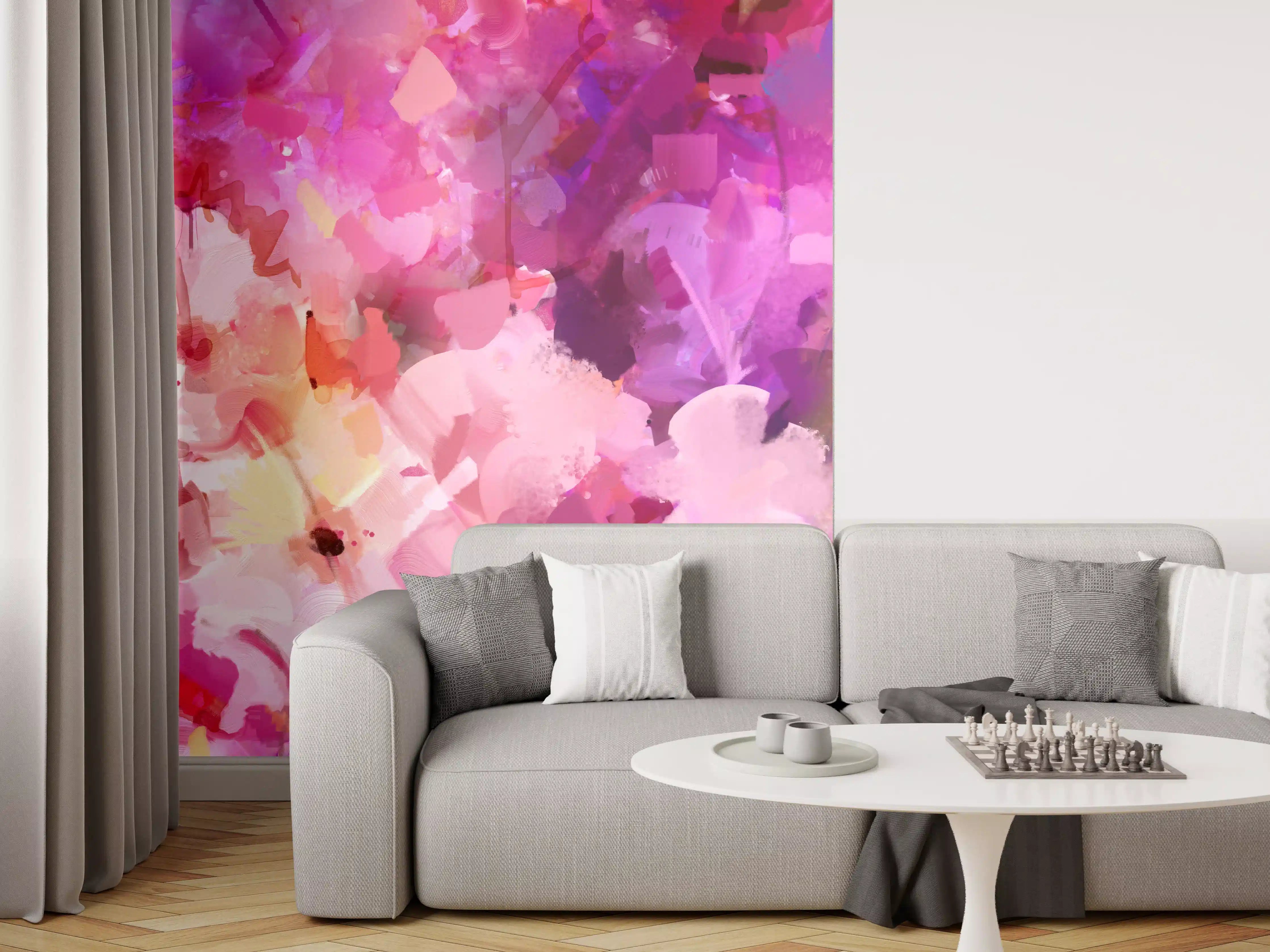 Wandverkleidung Wohnzimmer - Farbenfrohe Blumenwiese in Aquarellstil