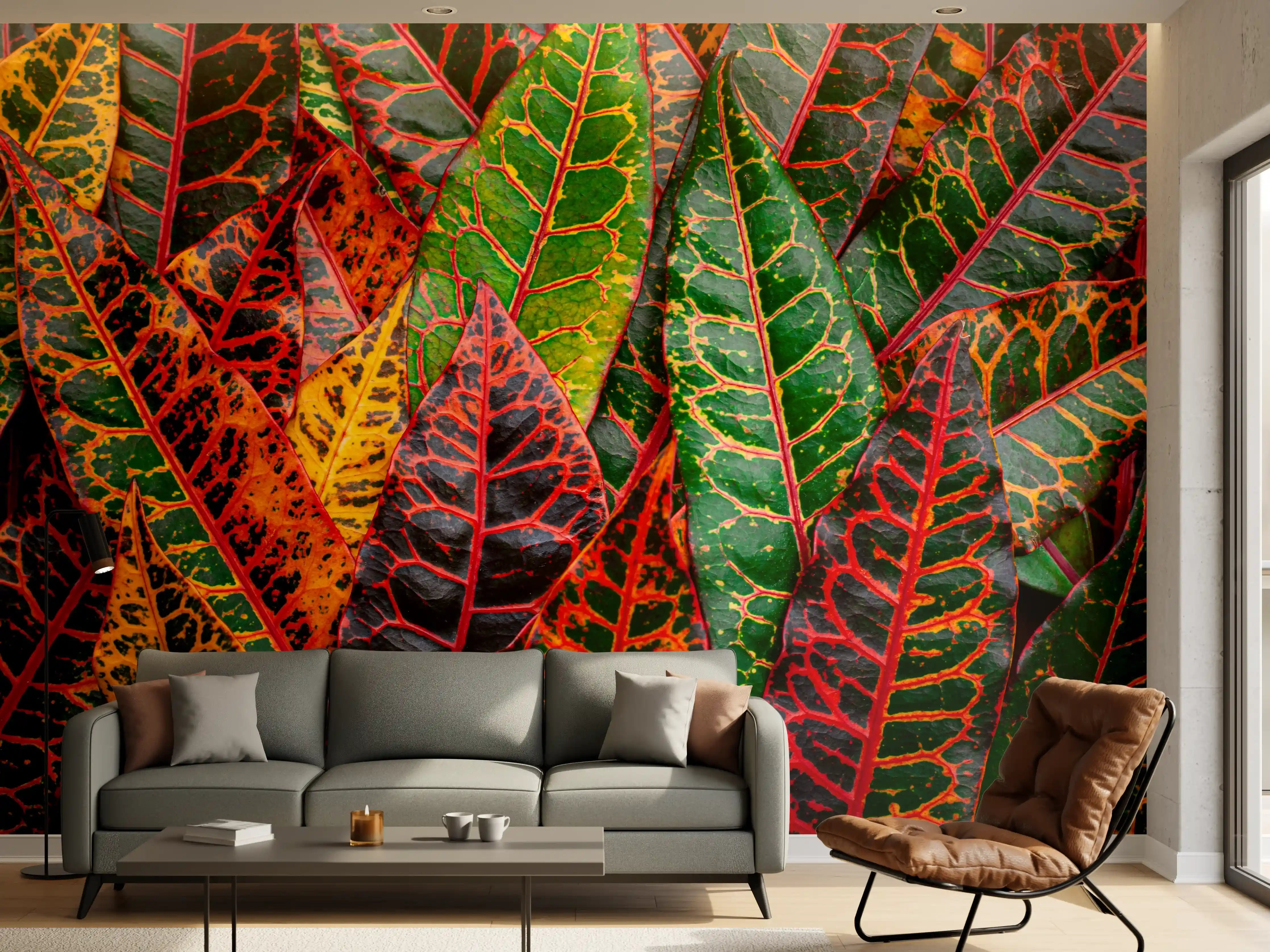 Wandverkleidung Wohnzimmer - Farbenfrohe Croton-Pflanzen