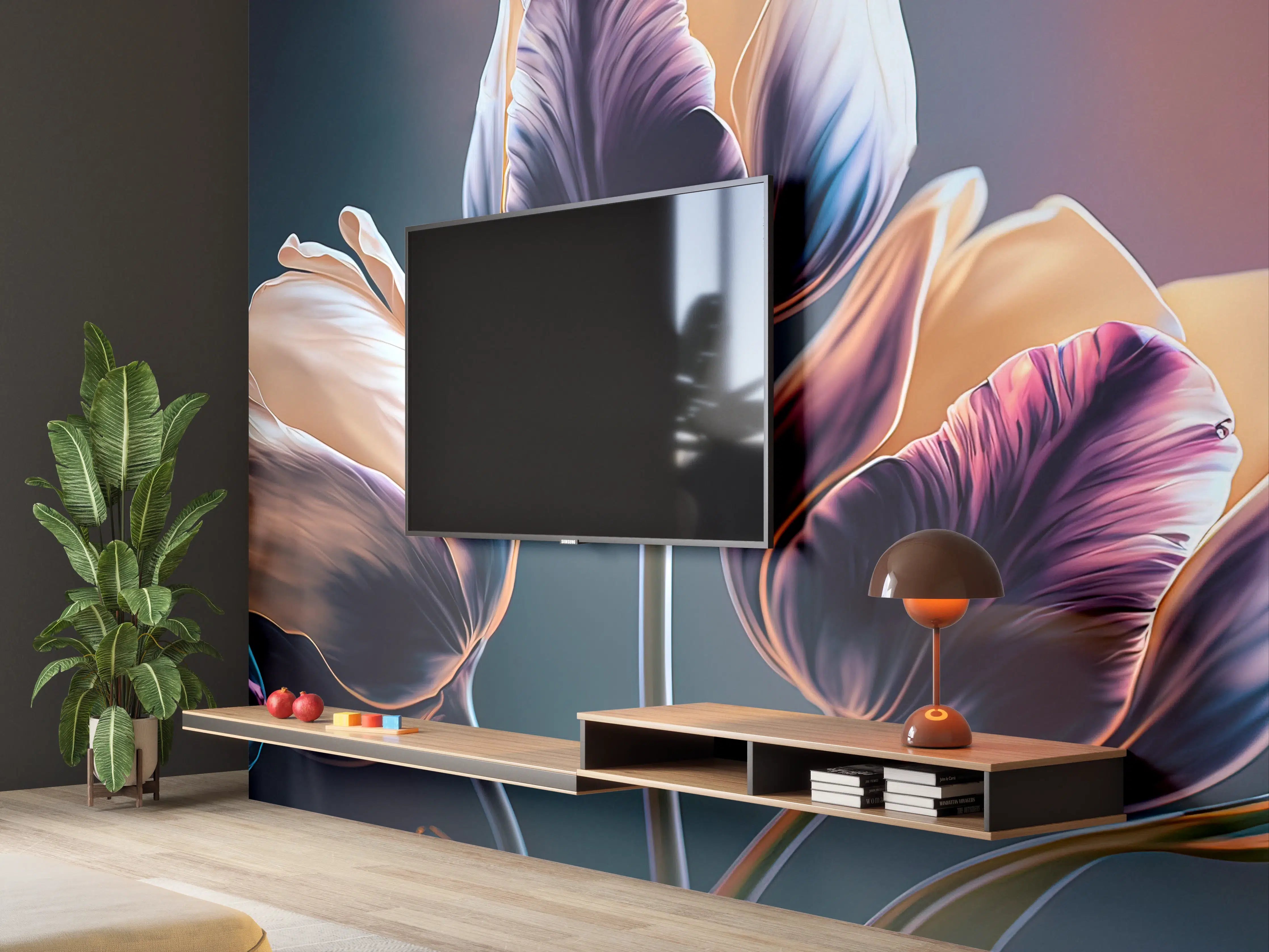Wandverkleidung Wohnzimmer - Farbenfrohe Tulpen in Nahaufnahme