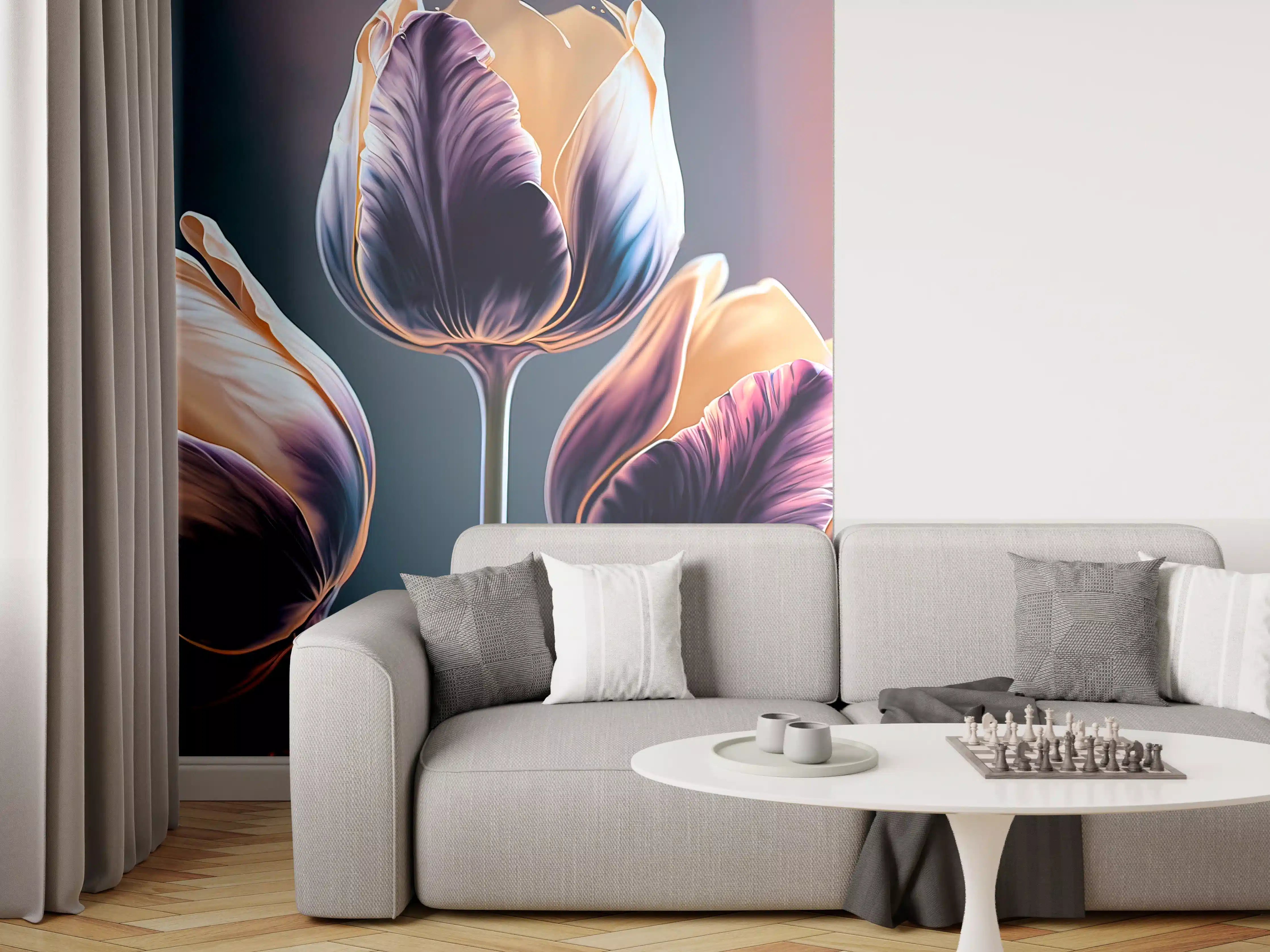 Wandverkleidung Wohnzimmer - Farbenfrohe Tulpen in Nahaufnahme