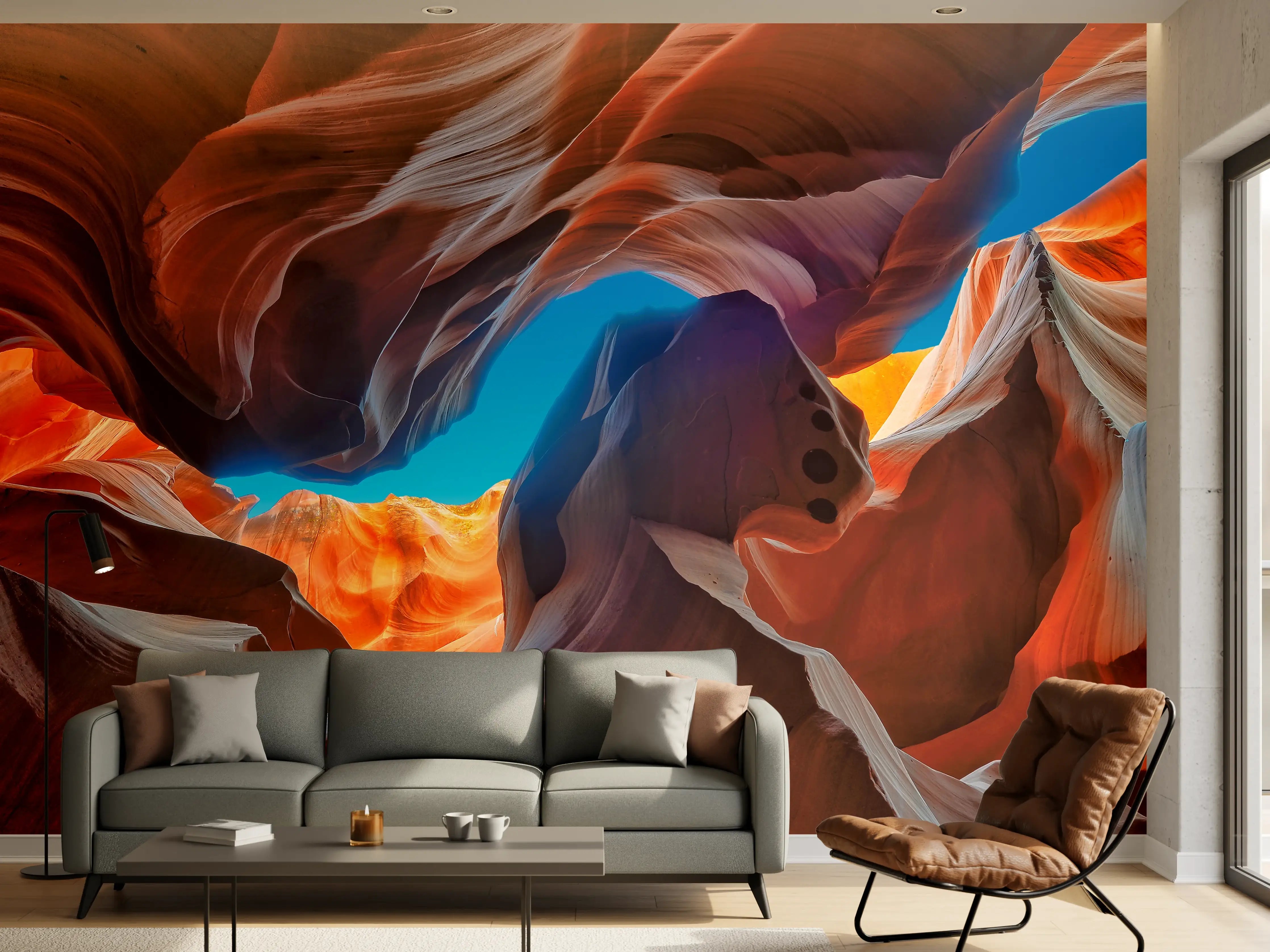 Wandverkleidung Wohnzimmer - Farbenfrohes Canyon-Abenteuer