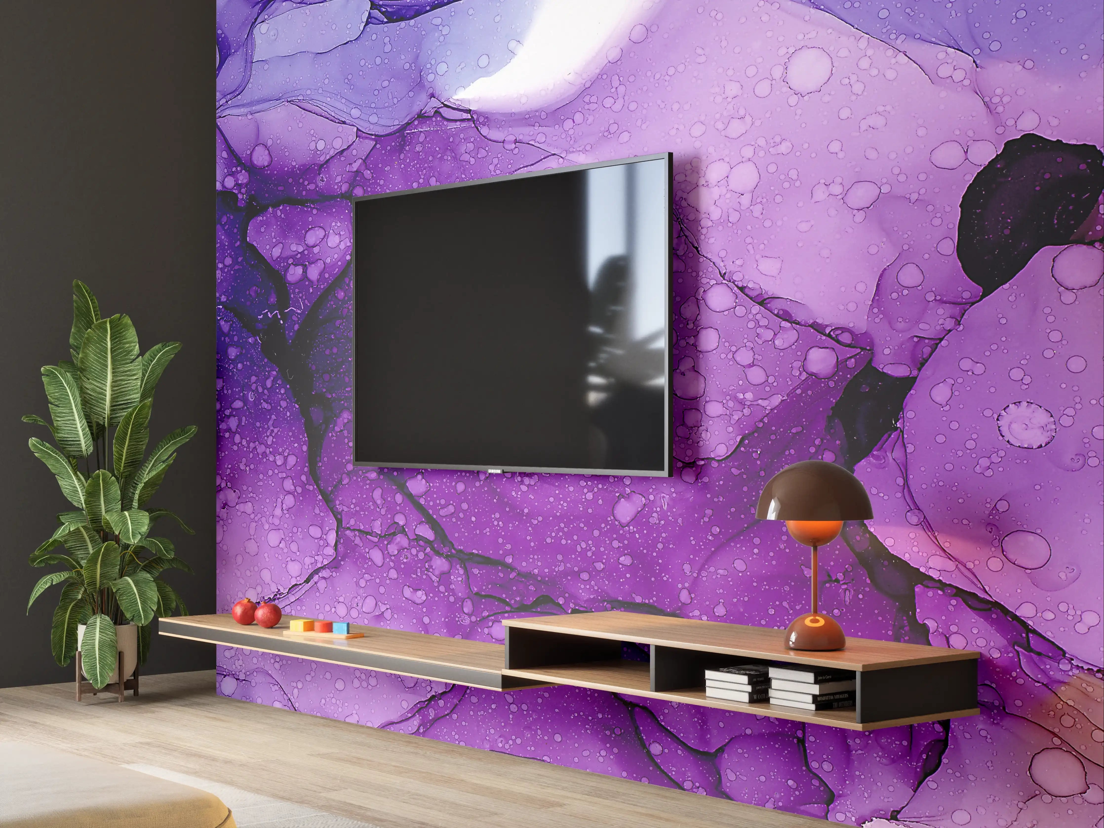 Wandverkleidung Wohnzimmer - Farbenfrohes Wasserfarben-Kunstwerk