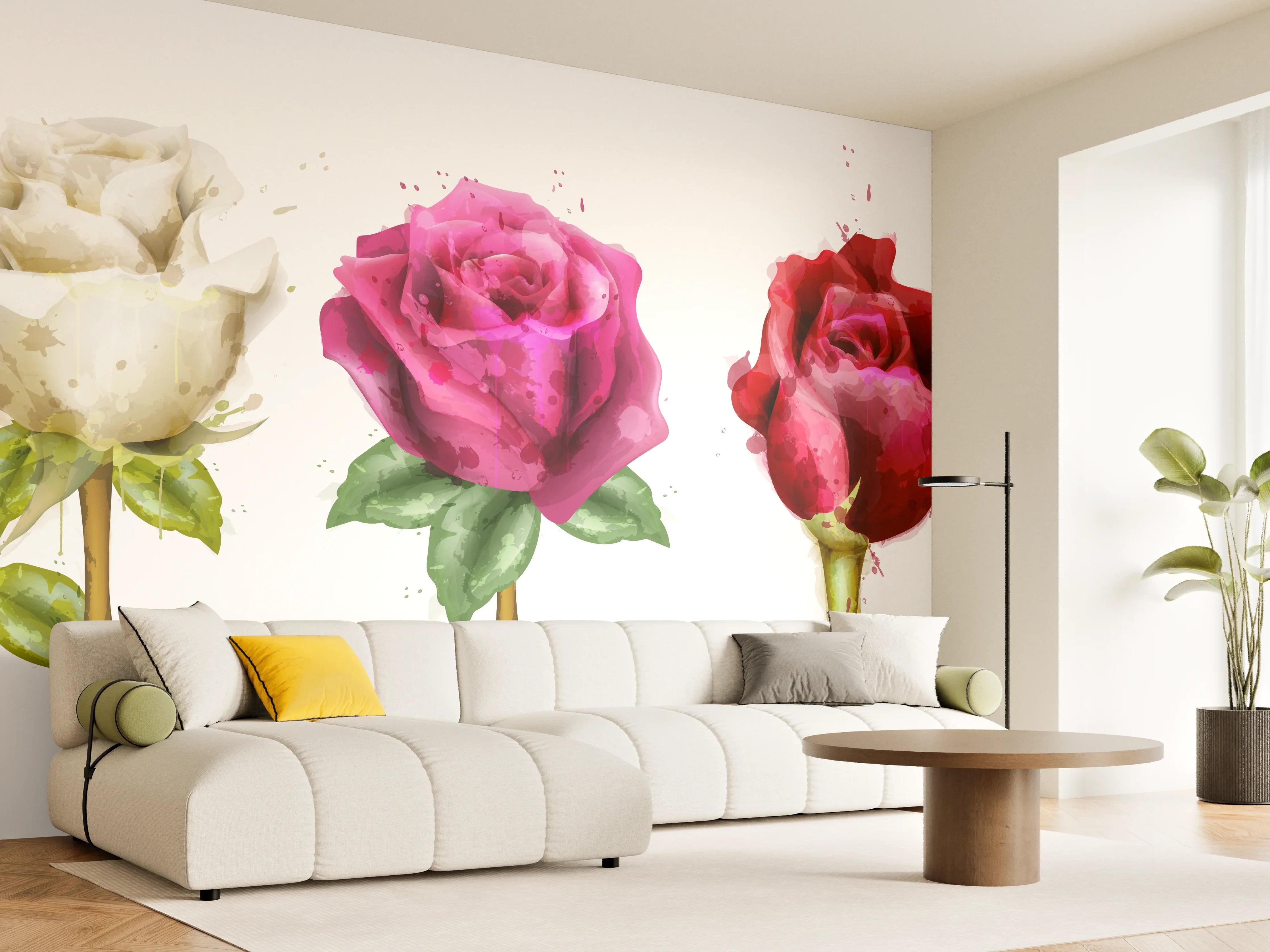 Wandverkleidung Wohnzimmer - Farbenpracht Rosen Tropfen