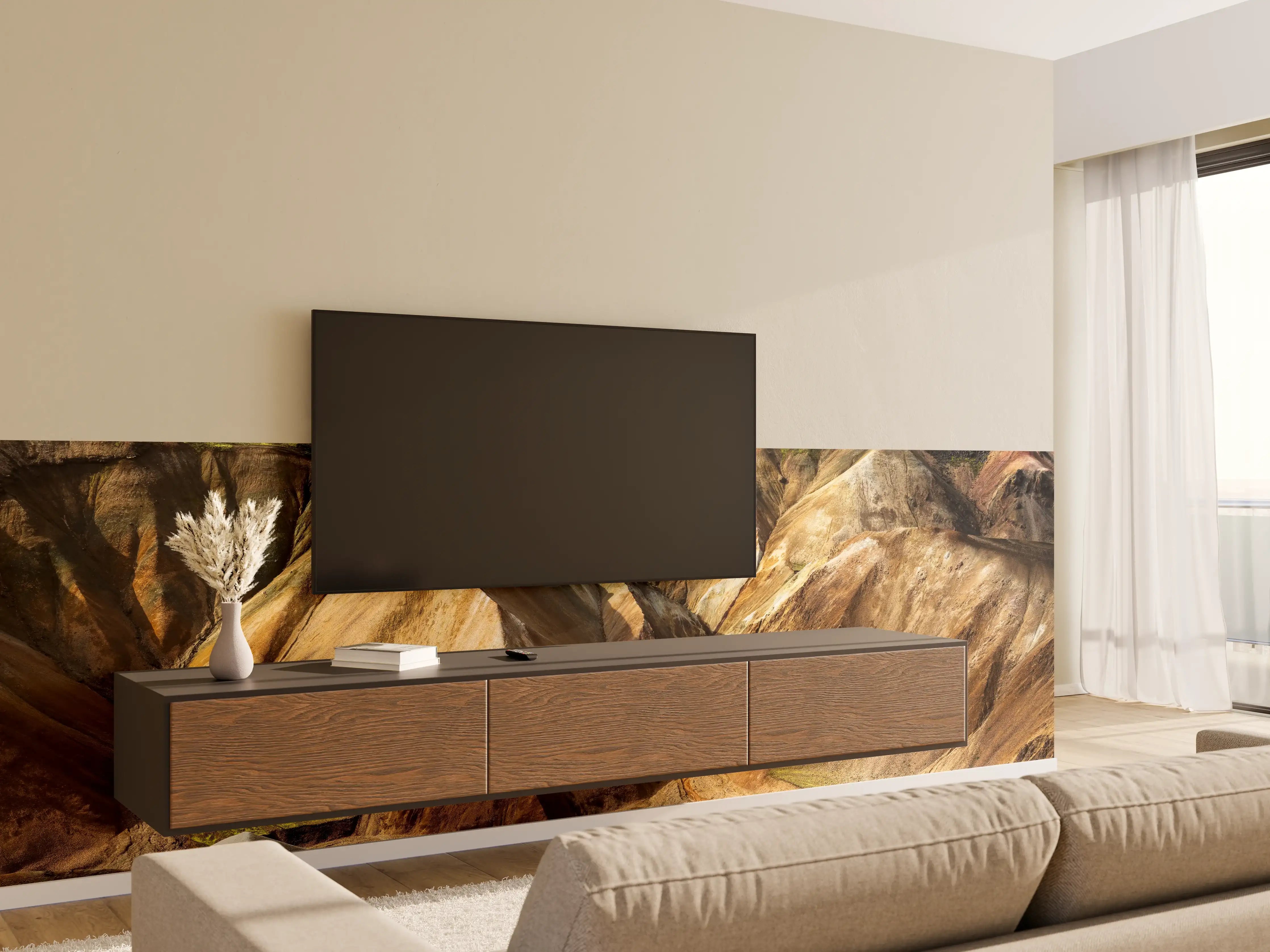Wandverkleidung Wohnzimmer - Farbenprächtige Felsenlandschaft