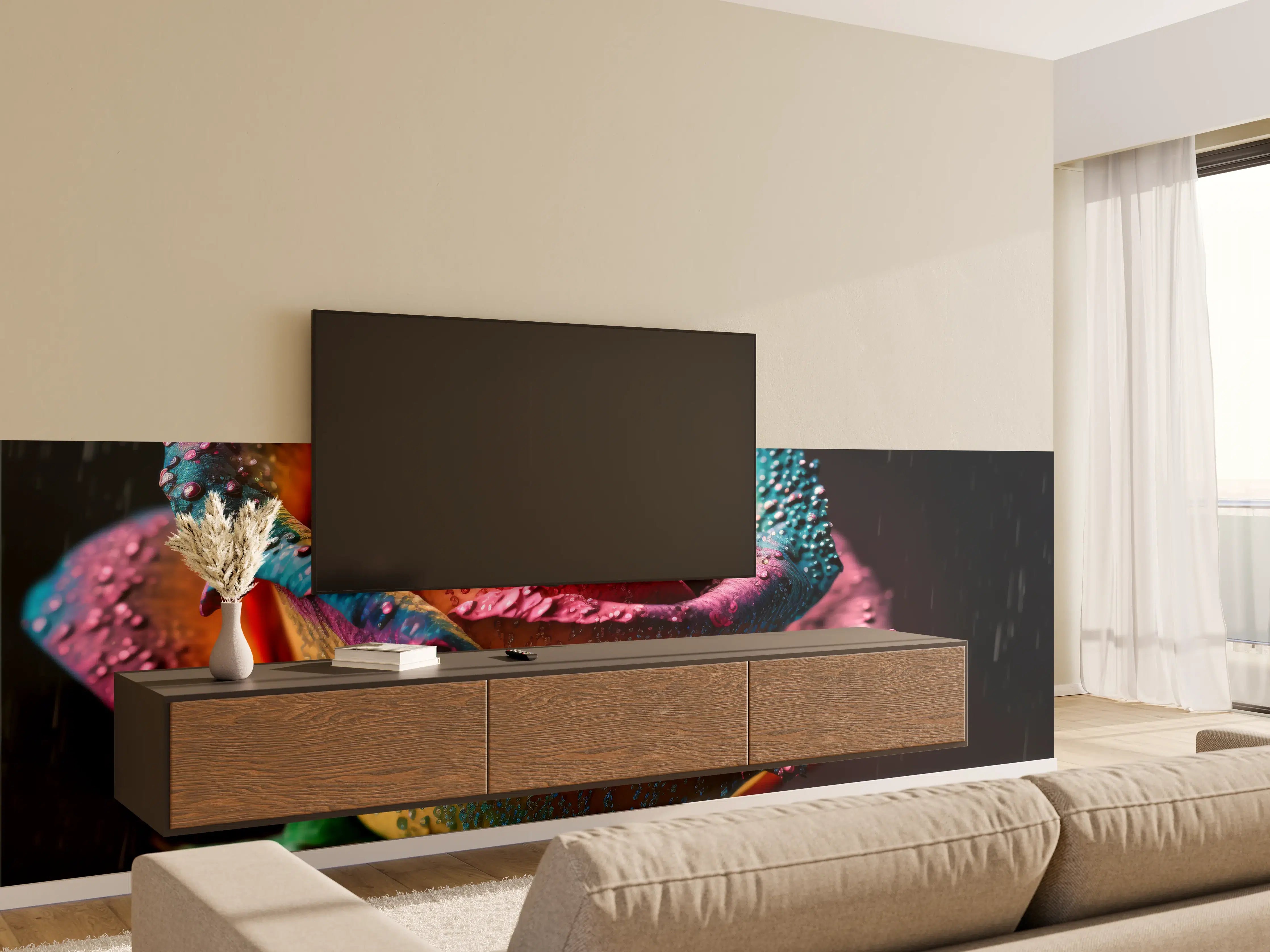 Wandverkleidung Wohnzimmer - Farbenprächtige Regenbogenrose