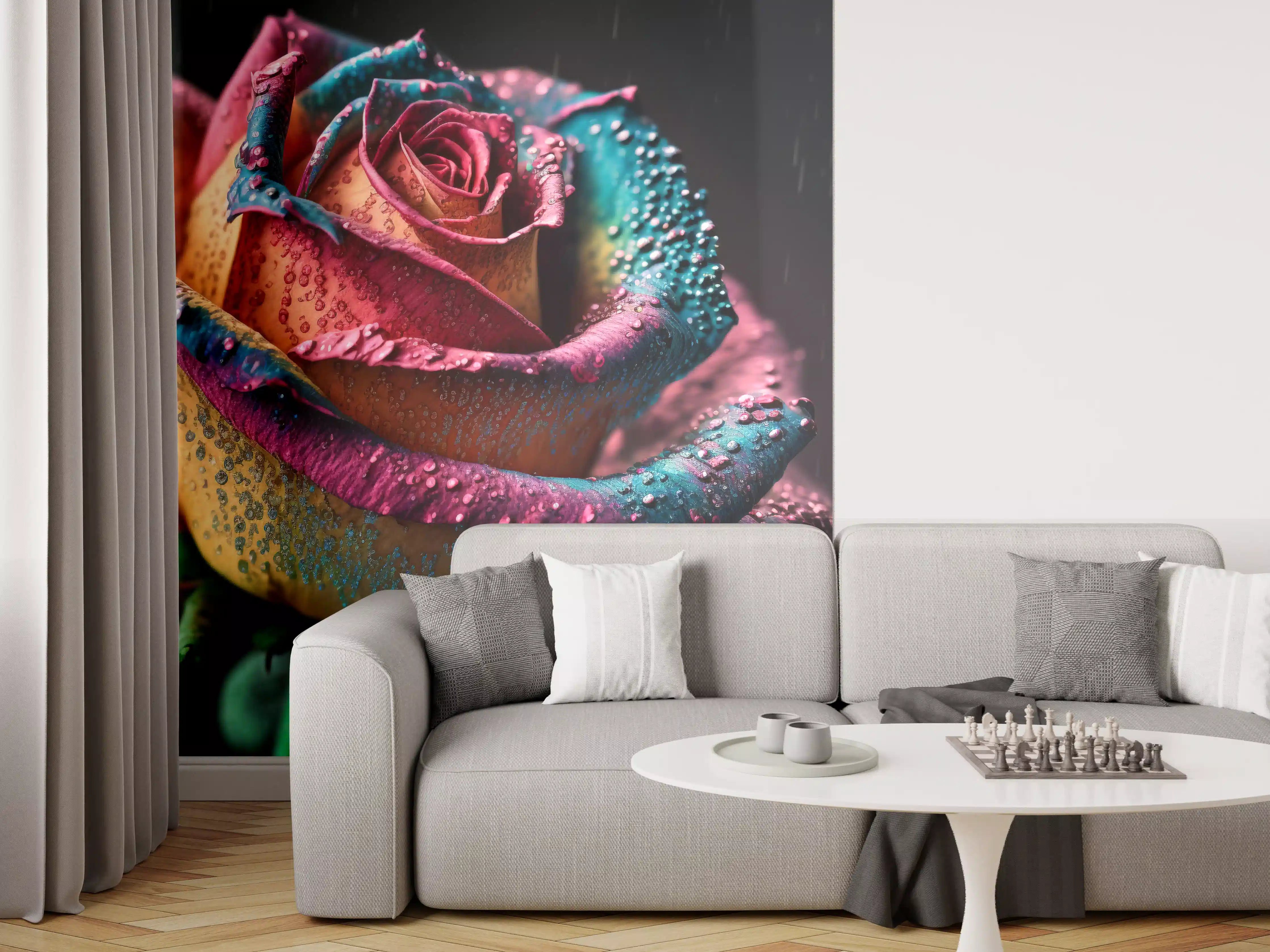 Wandverkleidung Wohnzimmer - Farbenprächtige Regenbogenrose