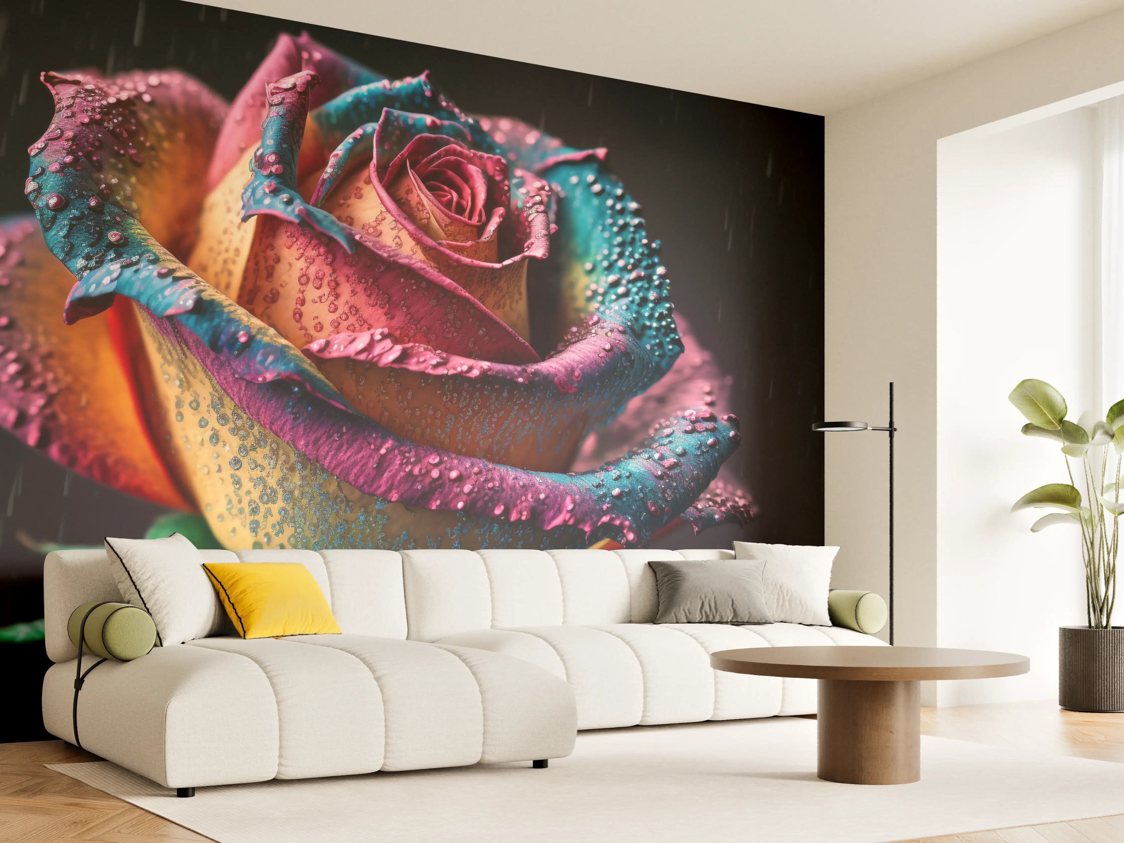 Wandverkleidung Wohnzimmer - Farbenprächtige Regenbogenrose