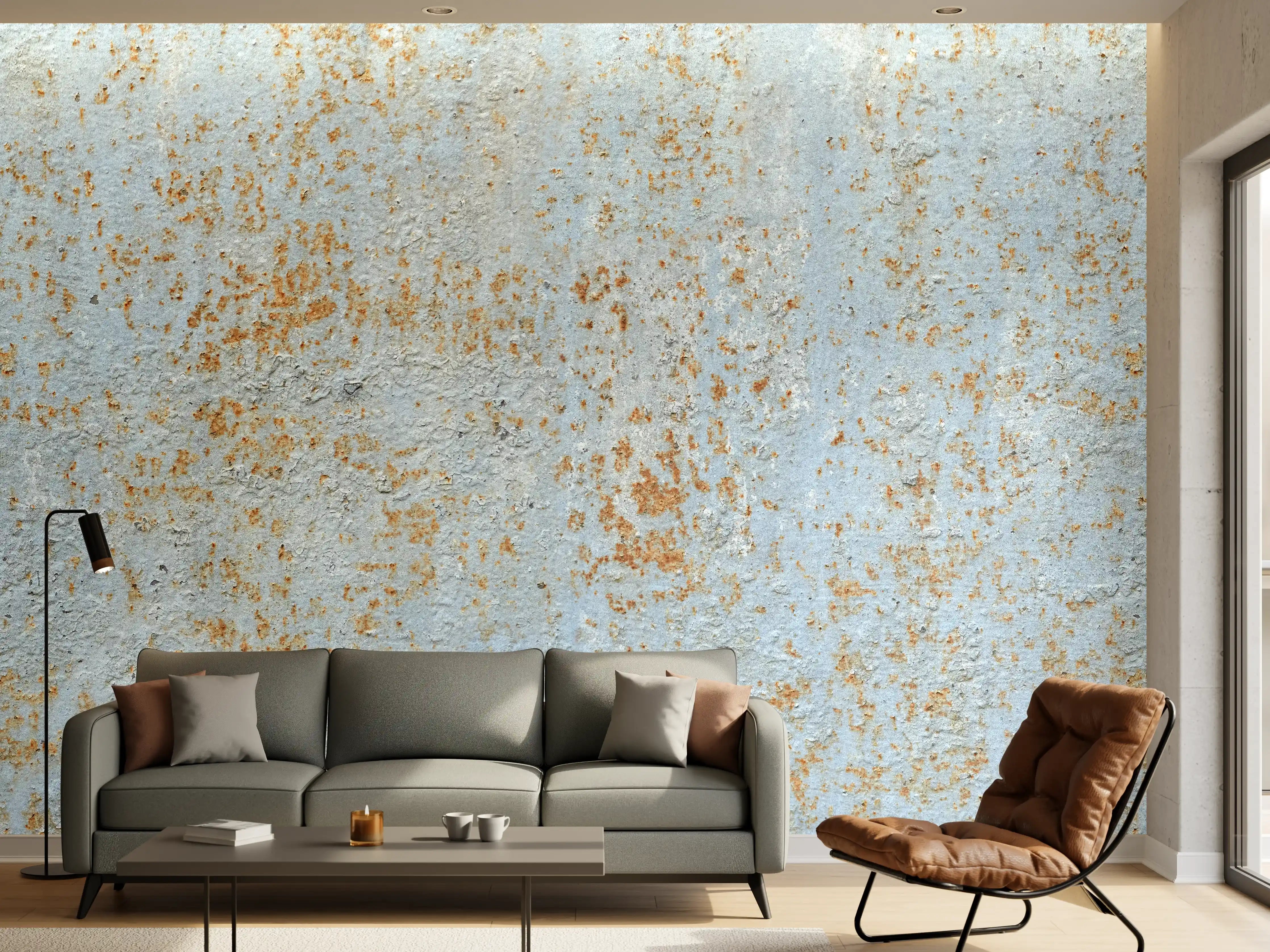 Wandverkleidung Wohnzimmer - Farbflocken auf rostigem Metallblech