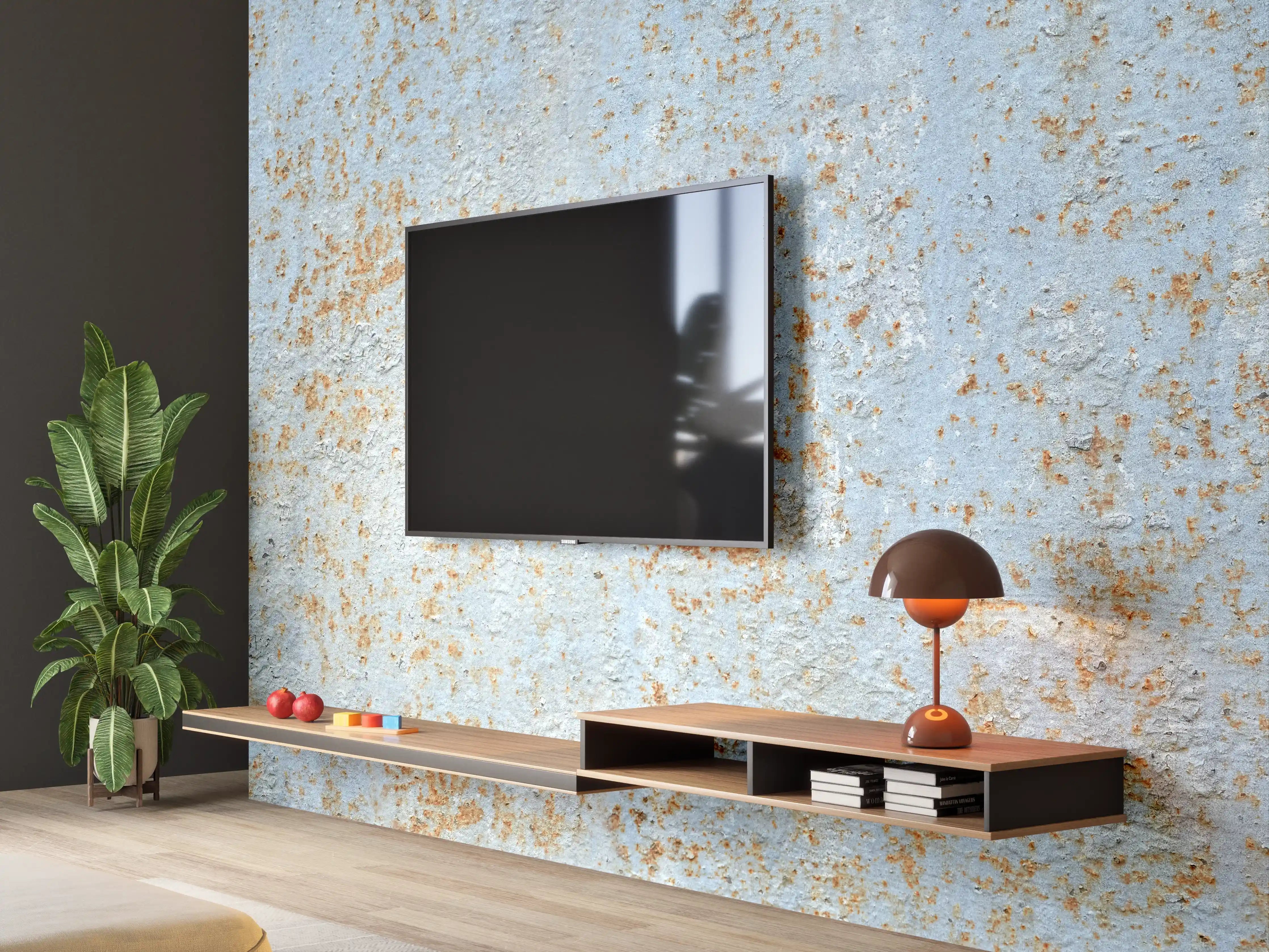 Wandverkleidung Wohnzimmer - Farbflocken auf rostigem Metallblech