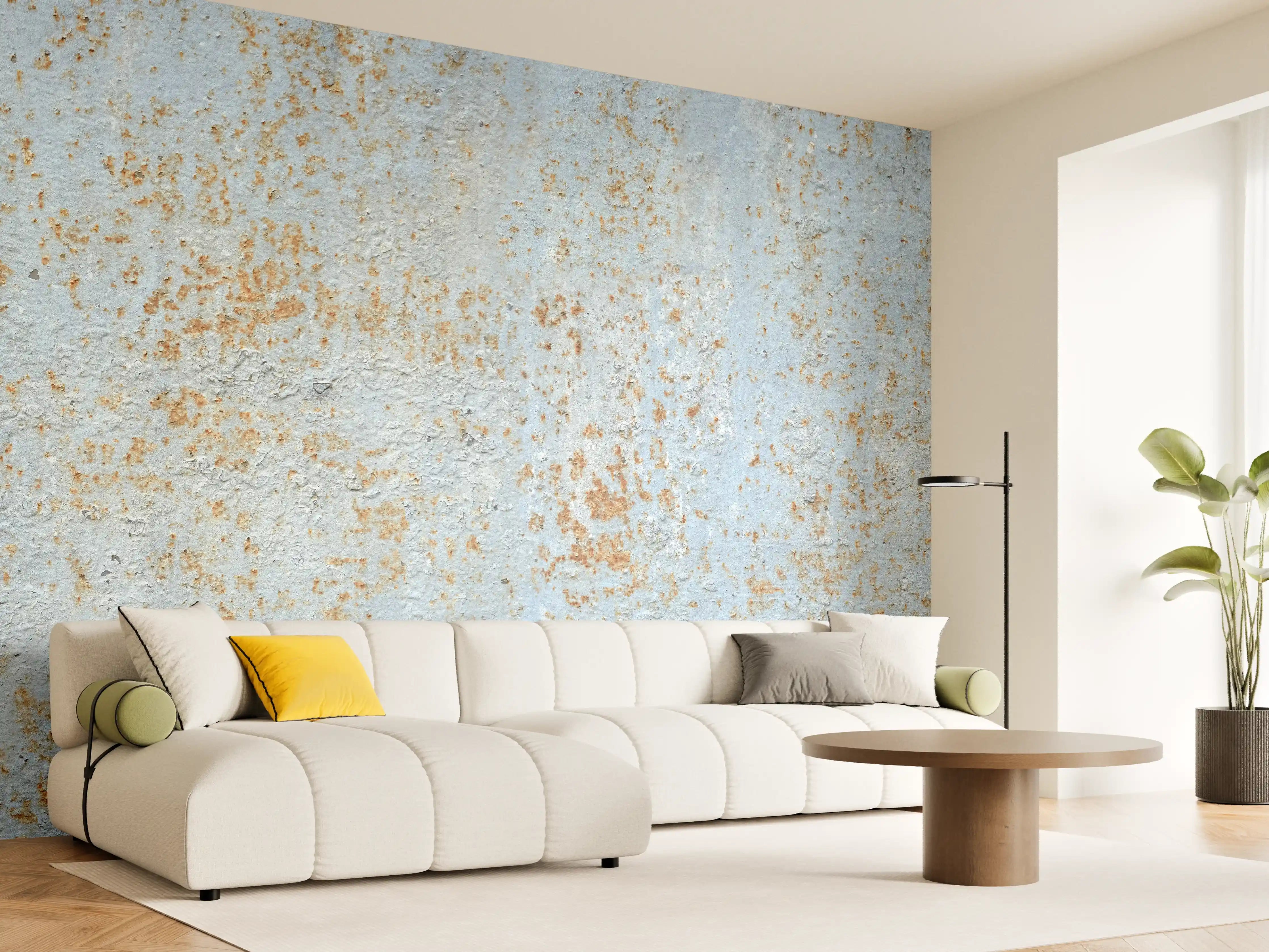 Wandverkleidung Wohnzimmer - Farbflocken auf rostigem Metallblech