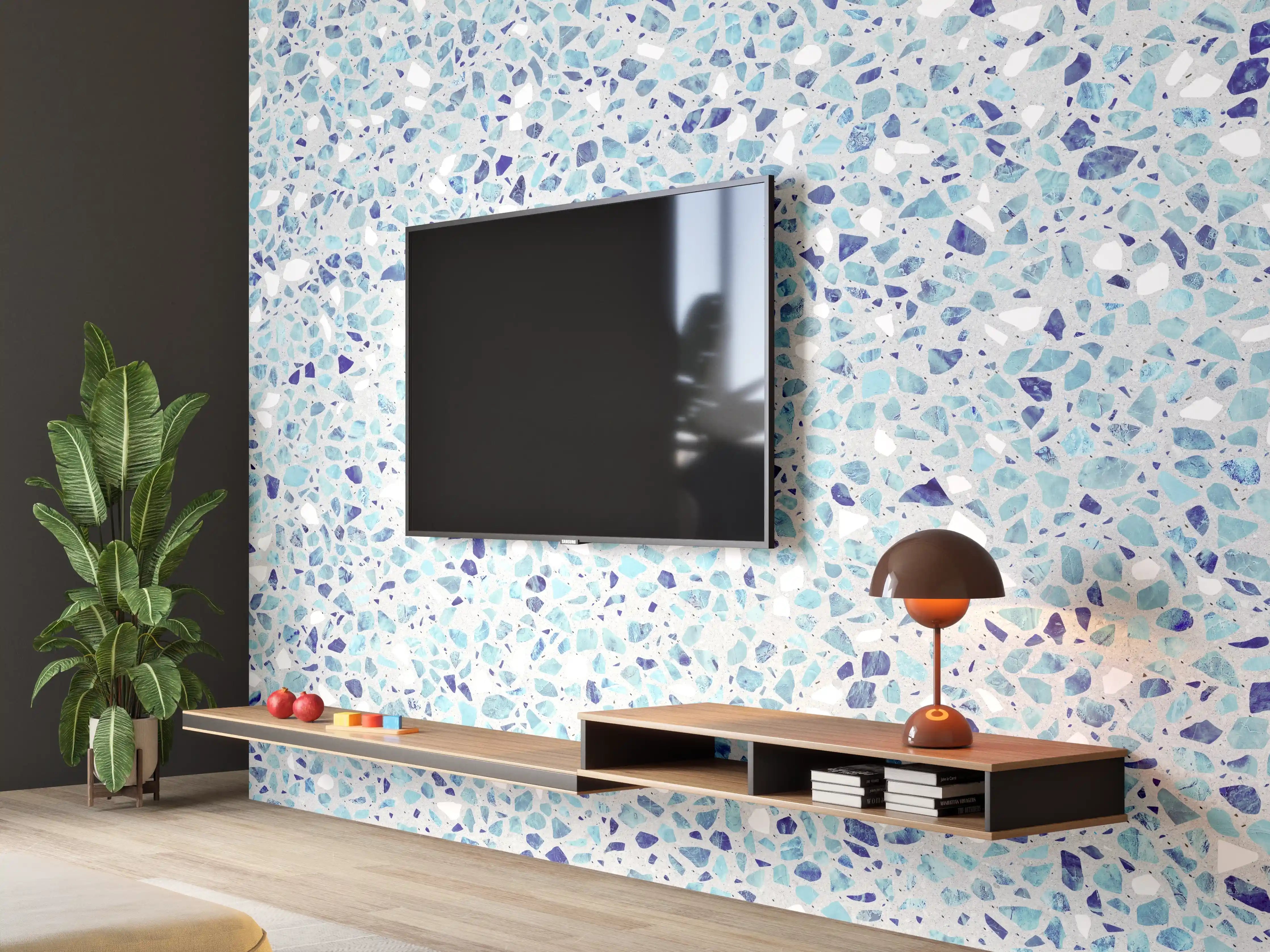 Wandverkleidung Wohnzimmer - Farbige Terrazzo Stein Textur