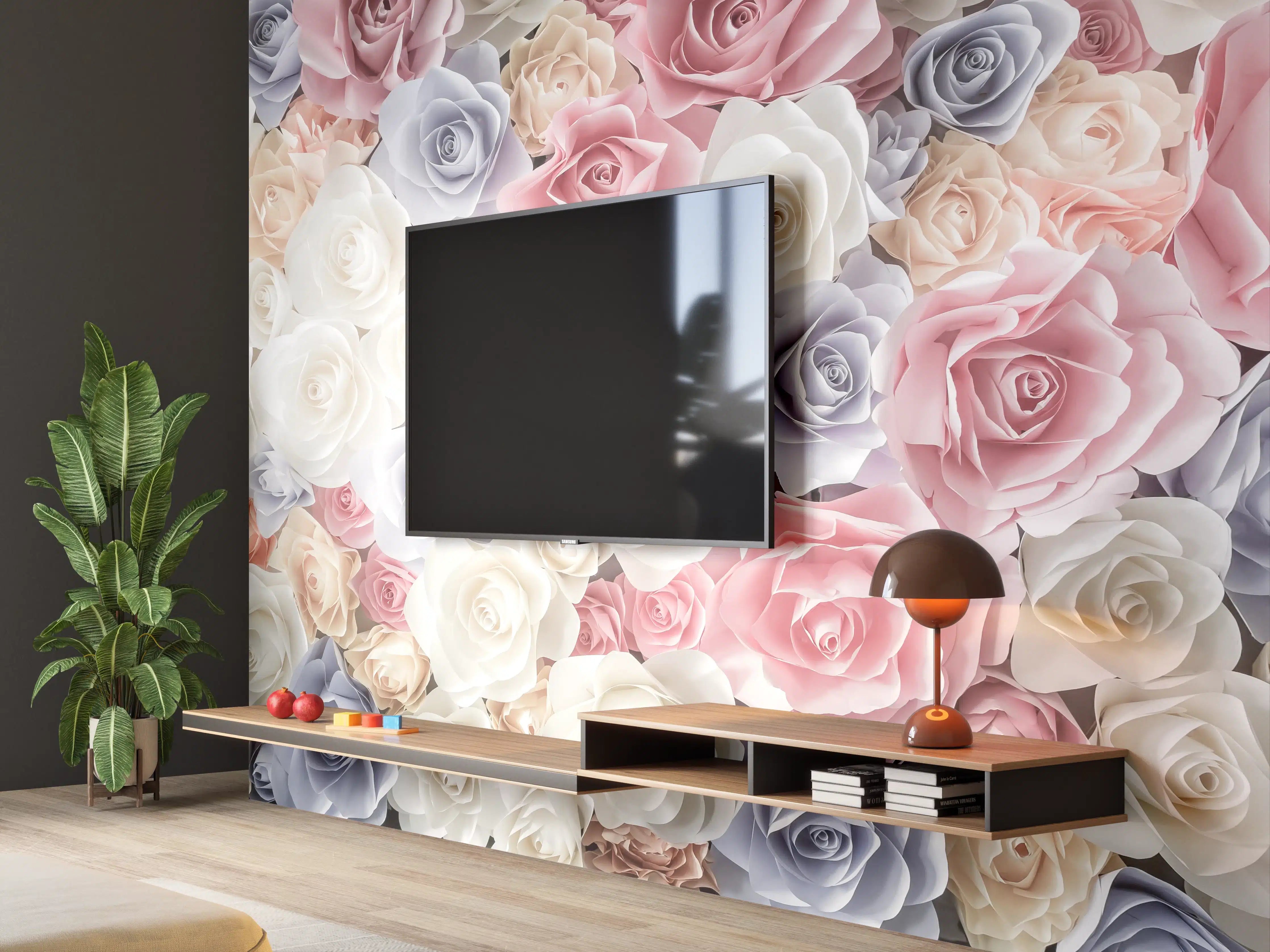 Wandverkleidung Wohnzimmer - Farbpalette aus zarten Rosen in Pastelltönen
