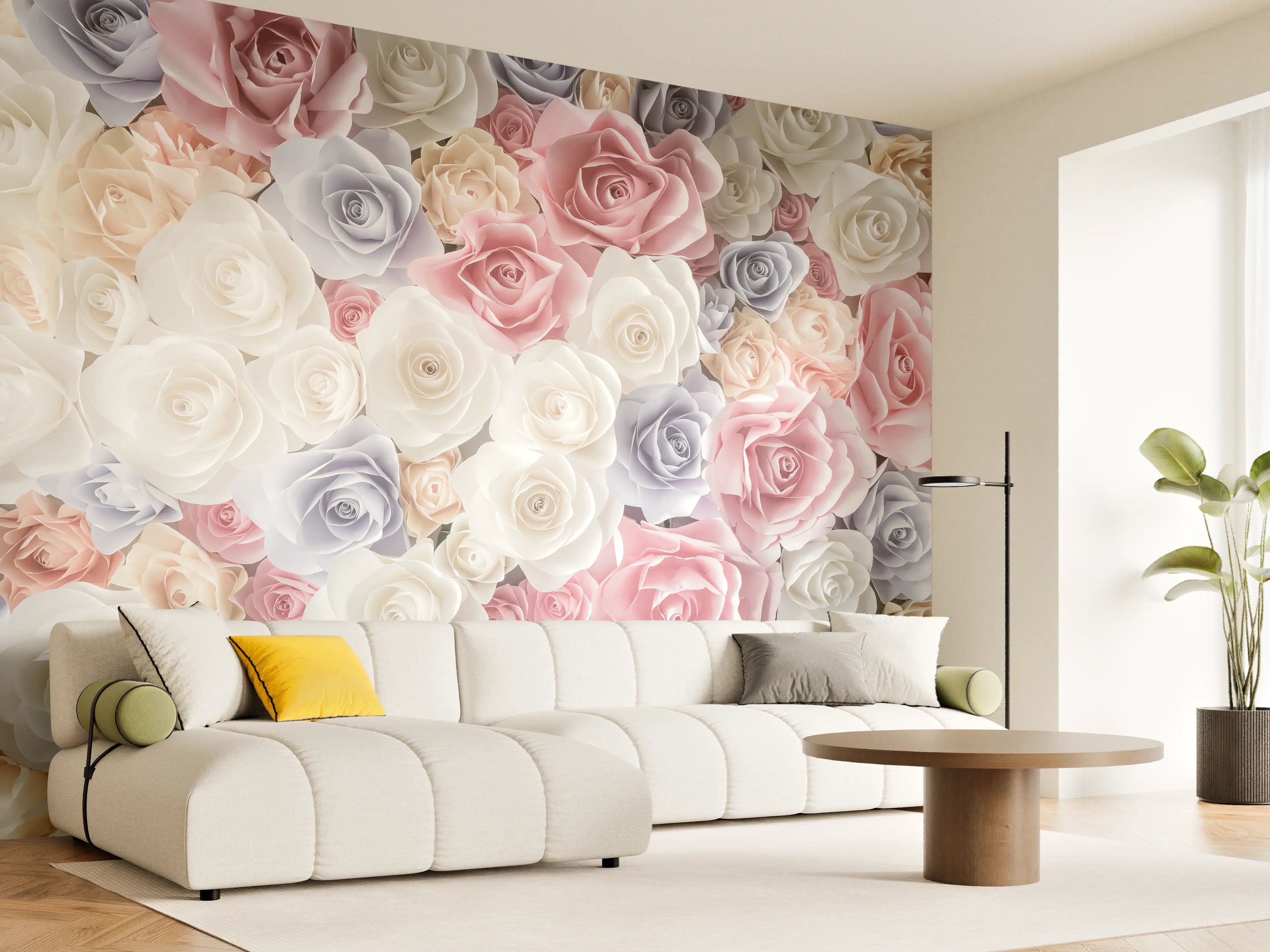 Wandverkleidung Wohnzimmer - Farbpalette aus zarten Rosen in Pastelltönen