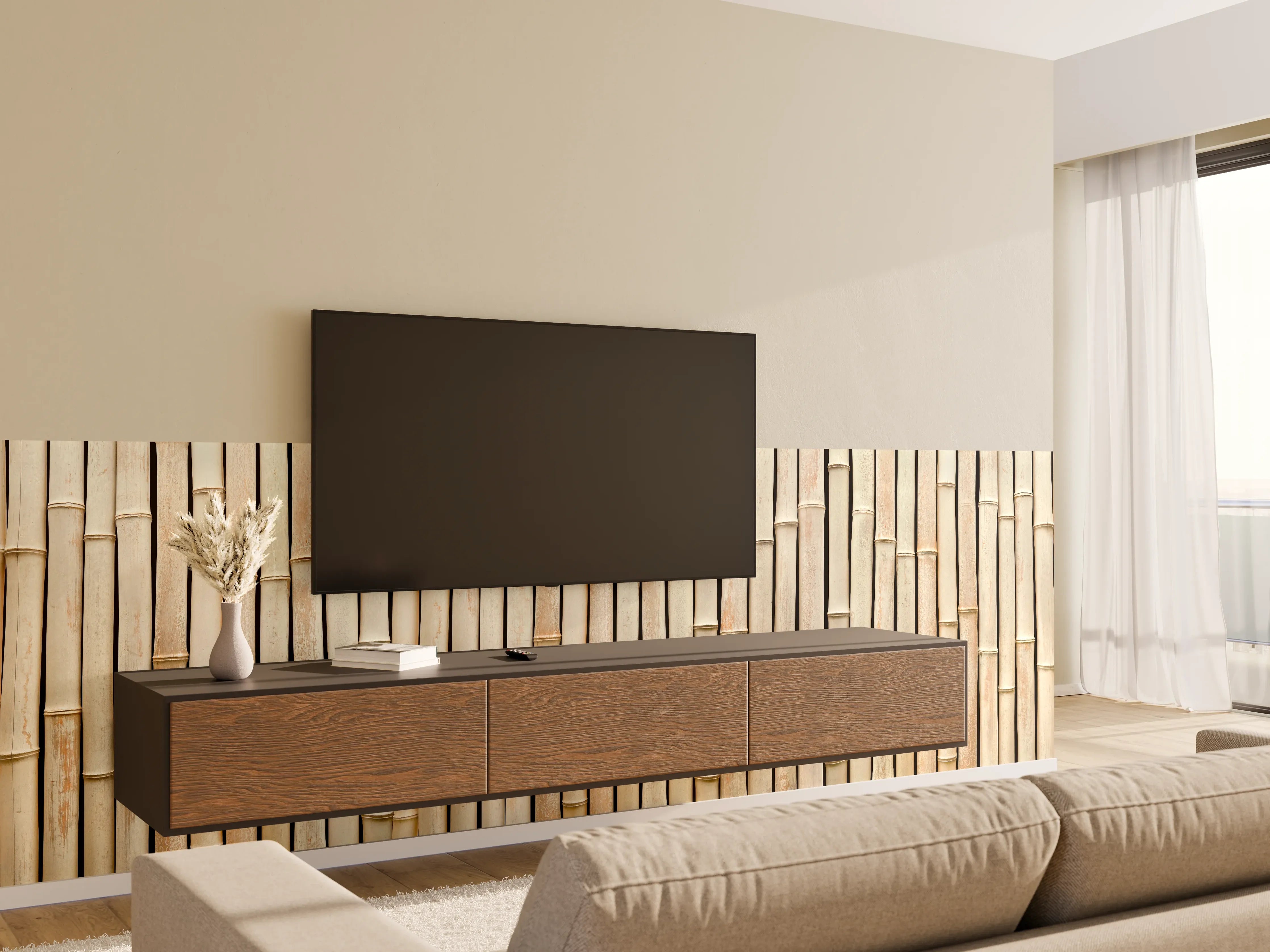 Wandverkleidung Wohnzimmer - Fassade aus schönem Bambus