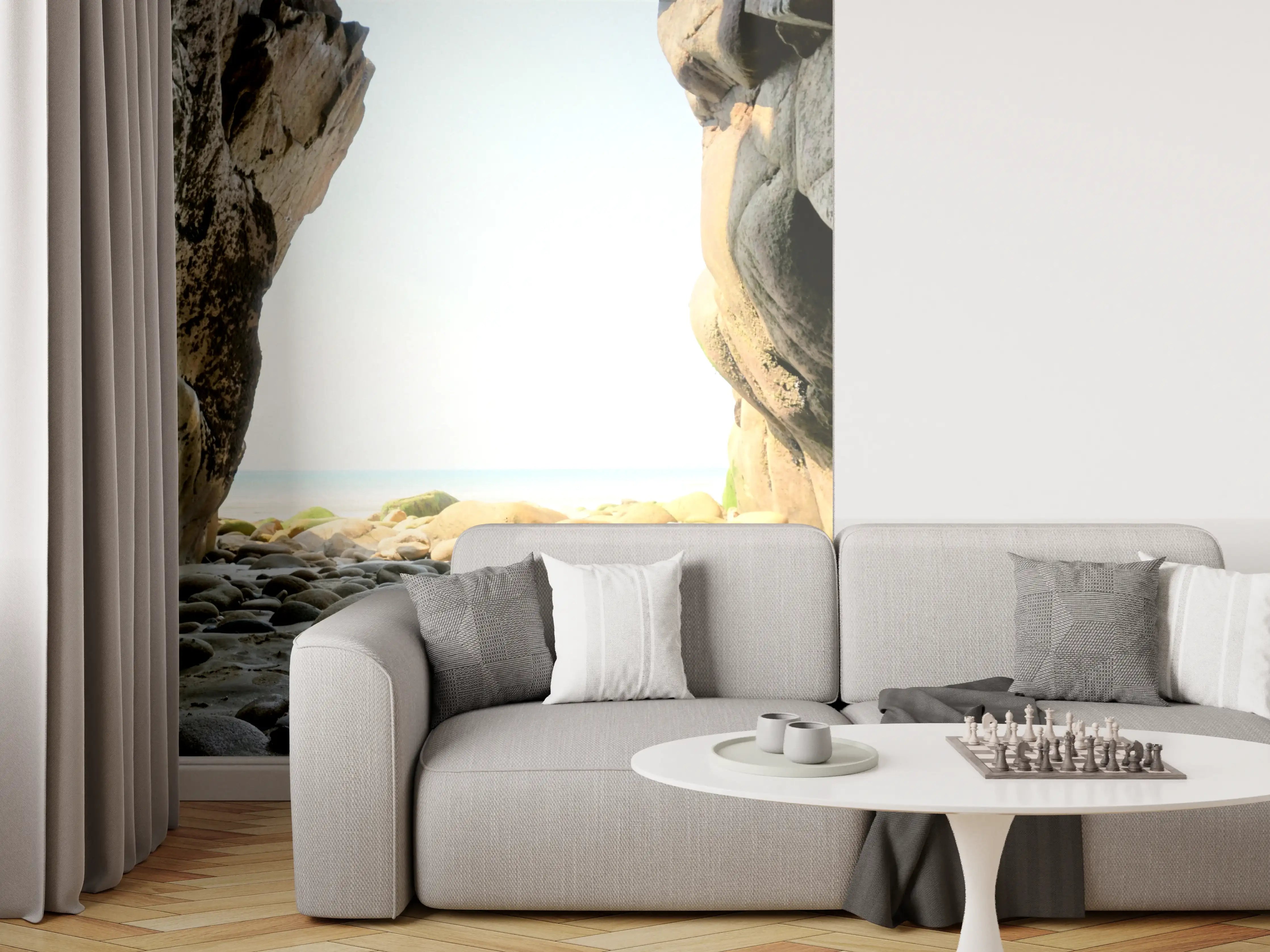 Wandverkleidung Wohnzimmer - Faszinierende Felsenküste bei Sonnenaufgang