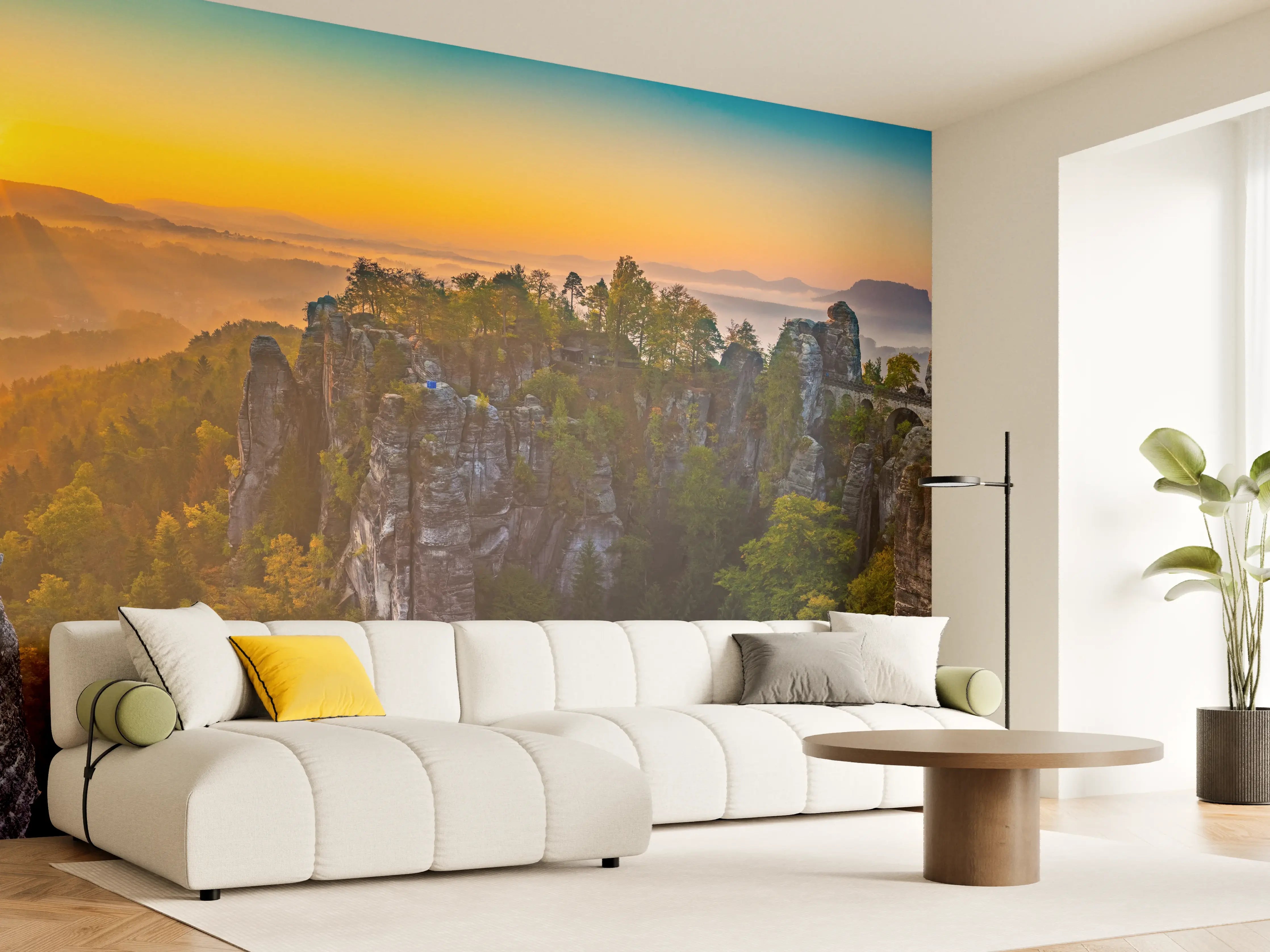 Wandverkleidung Wohnzimmer - Faszinierende Felsformationen bei Sonnenaufgang